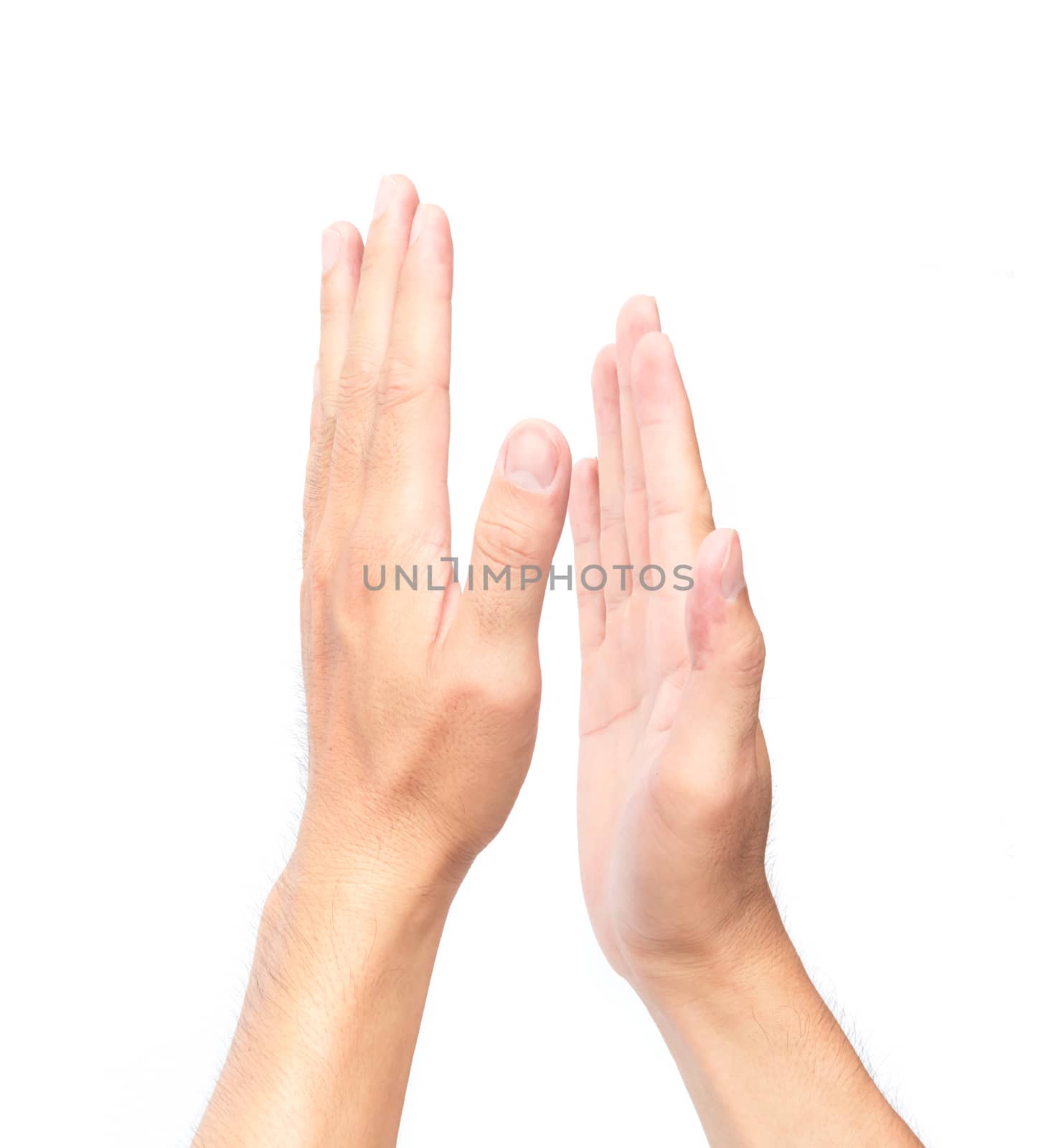 Man clapping hands on white background