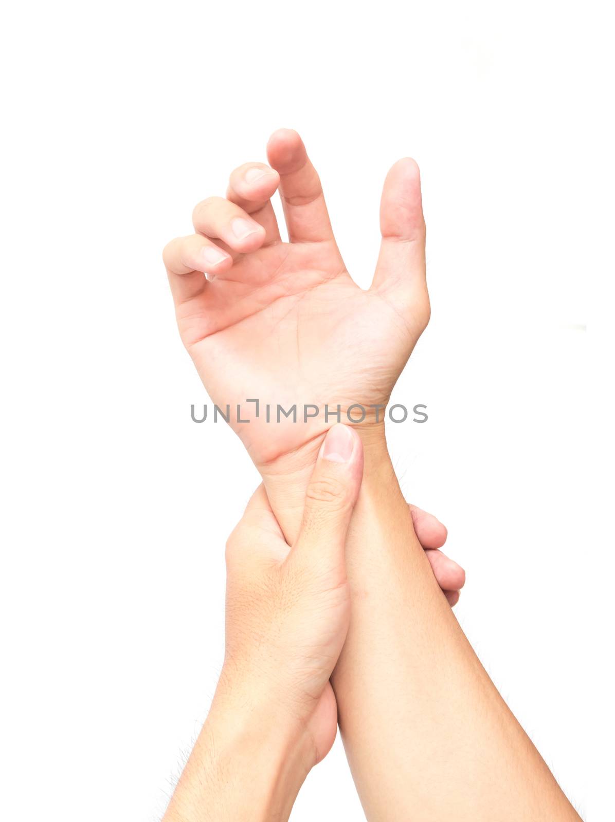 Man hand holding wrist with pain, health care and medical concept