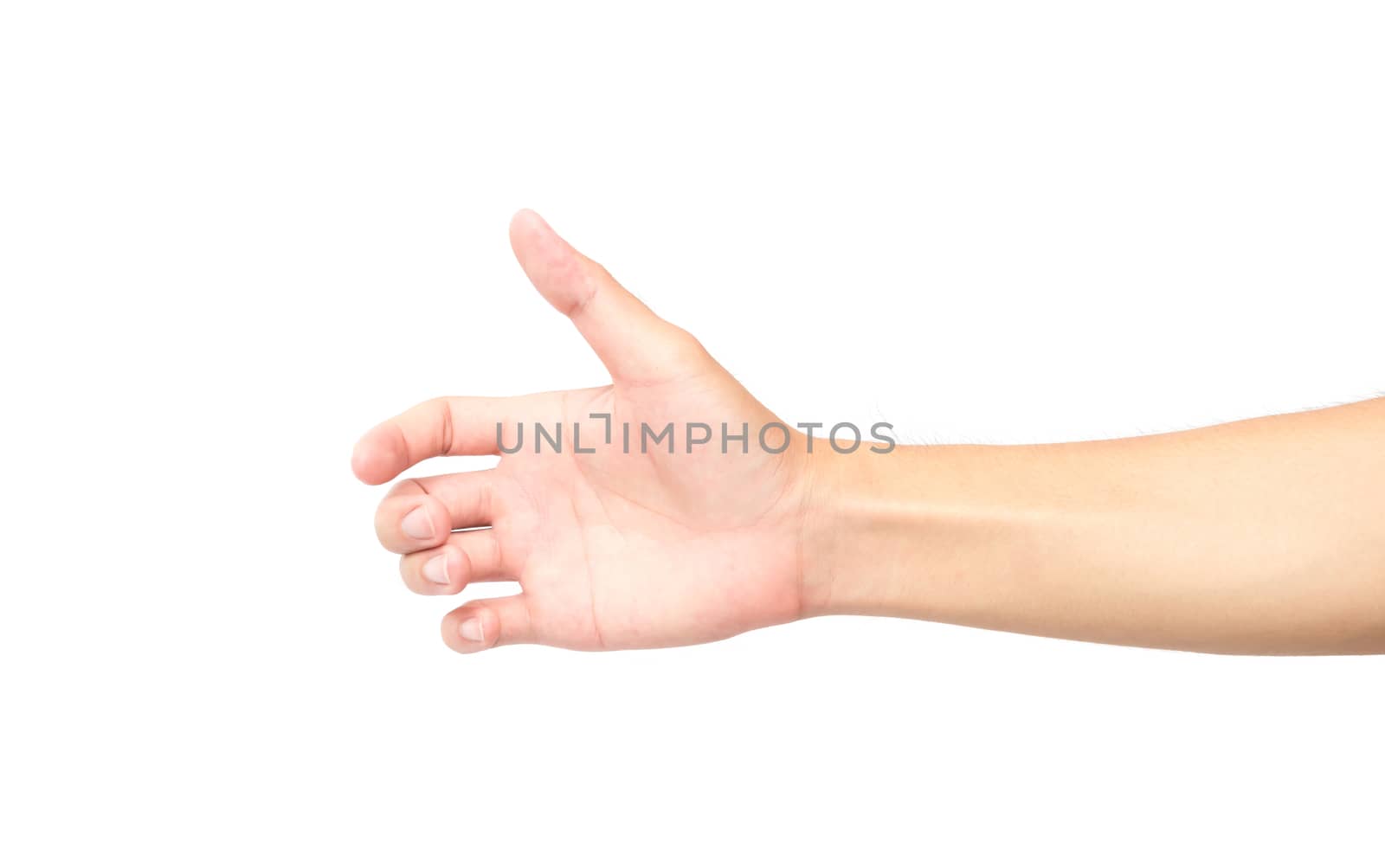 Hand holding something on white background