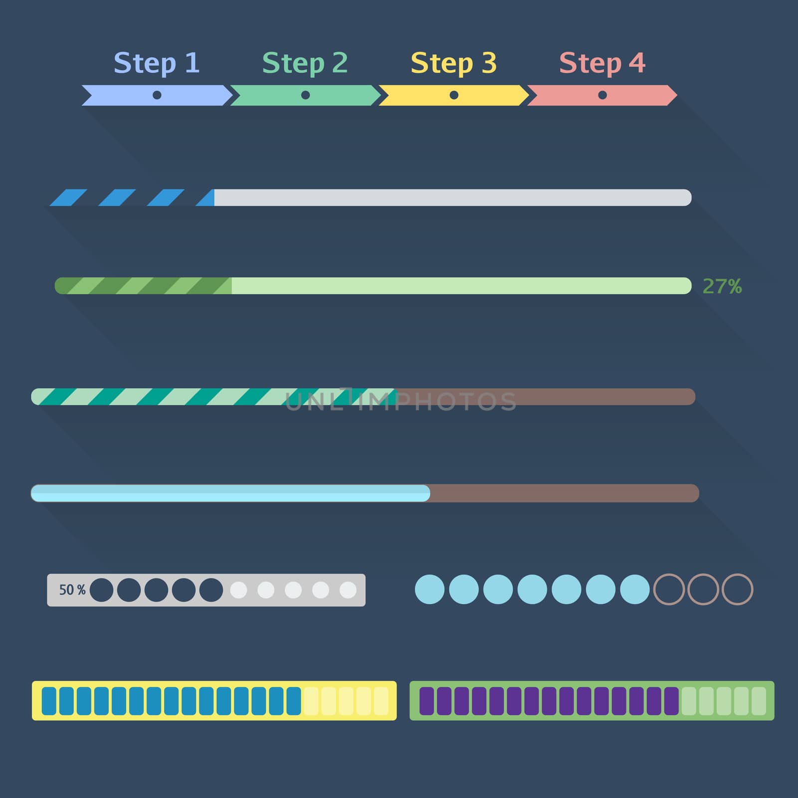  flat web design progress bars set. set of various elements used for User Interface projects.