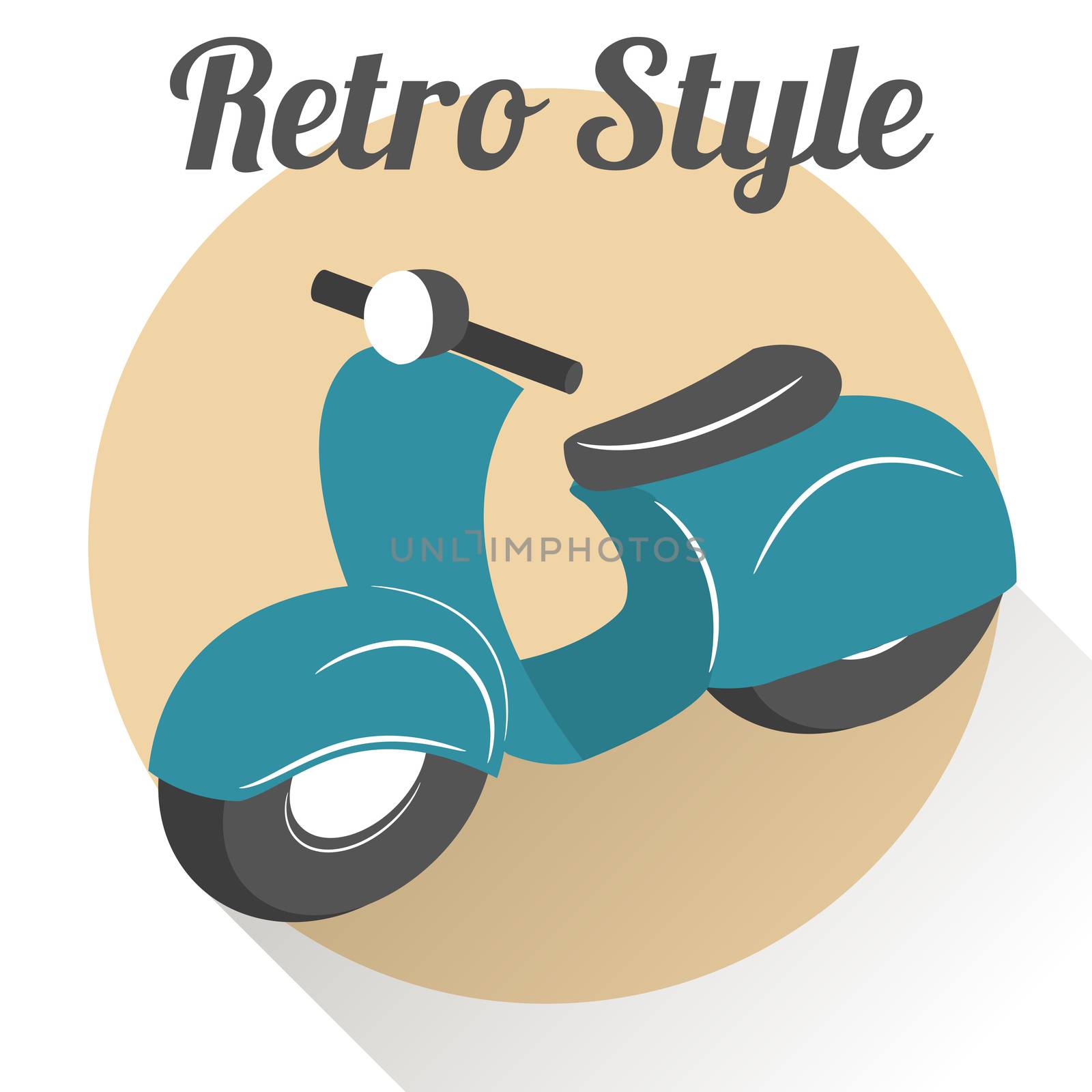 Vintage scooter illustration on white background. Greeting card with the inscription retro style.