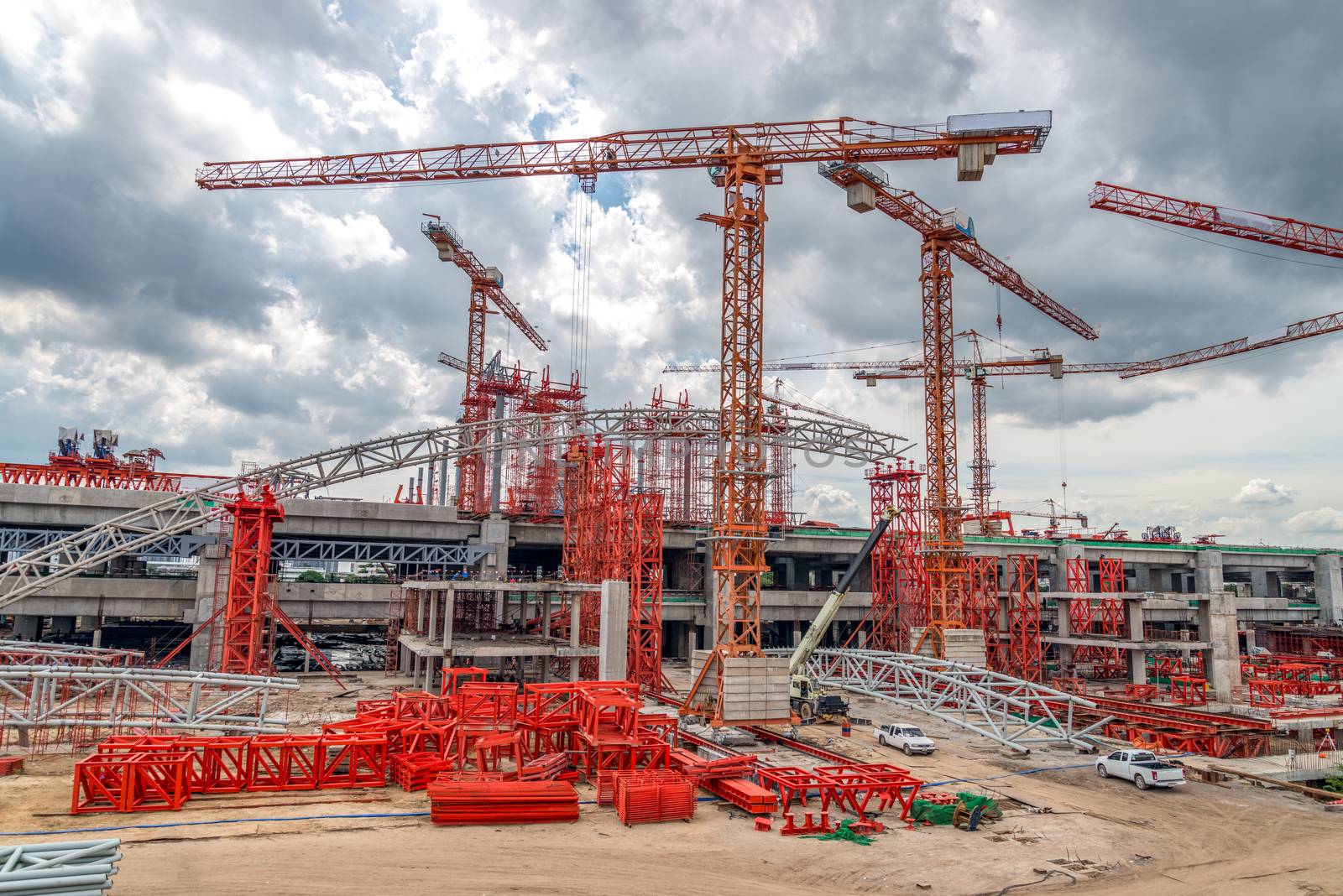 Industrial Cranes on Construction of Expressway Site in Asia by praethip