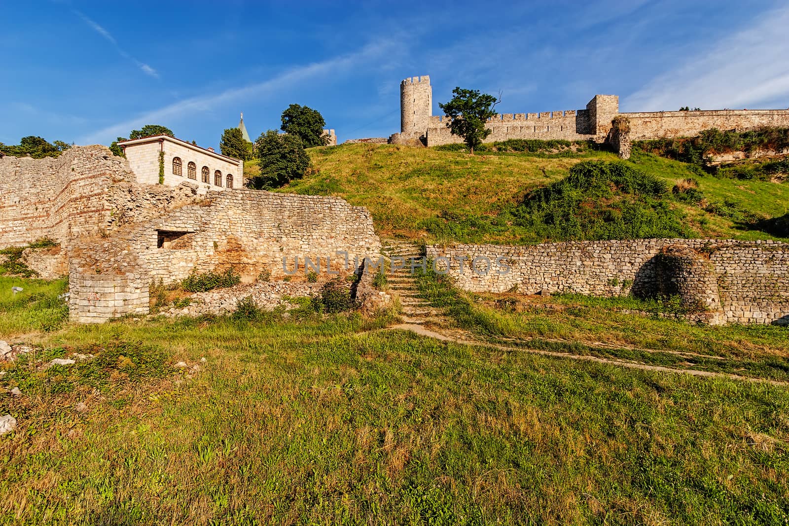 Belgrade fortress and Kalemegdan park with dramatic clouds 