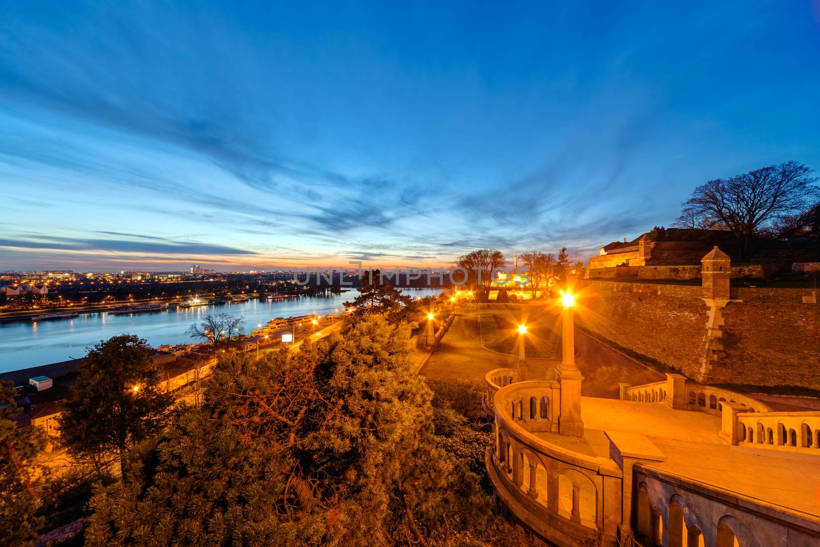 Belgrade fortress and Kalemegdan park at night