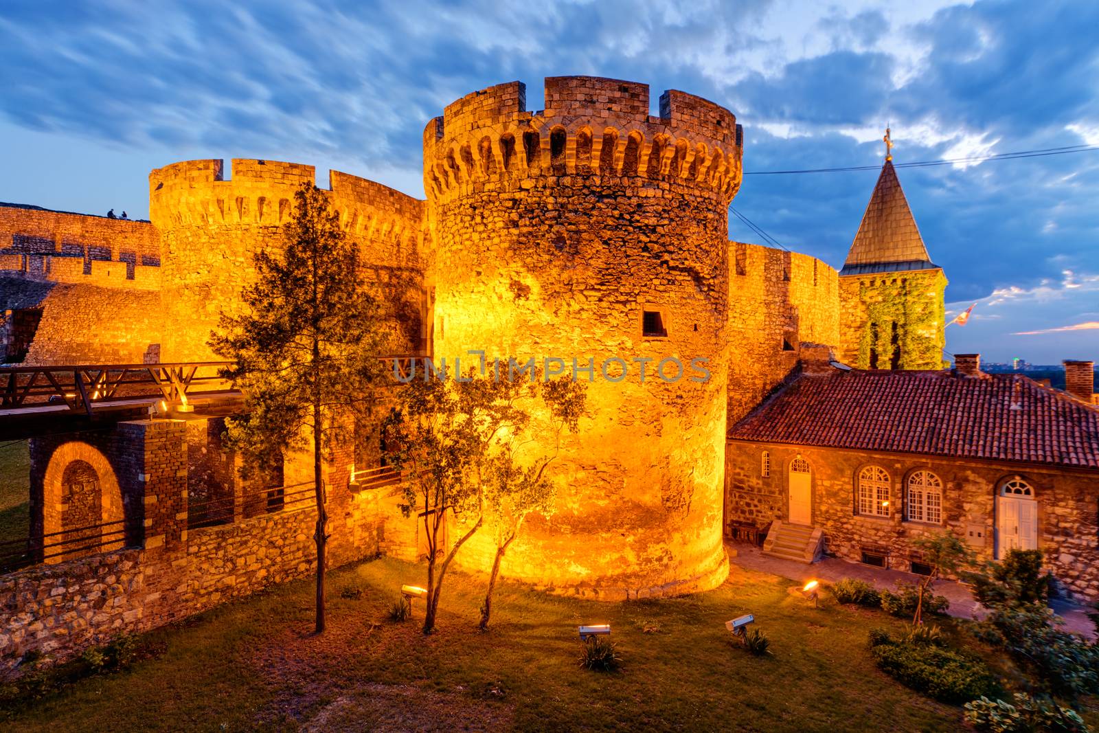 Belgrade fortress and Kalemegdan park at night