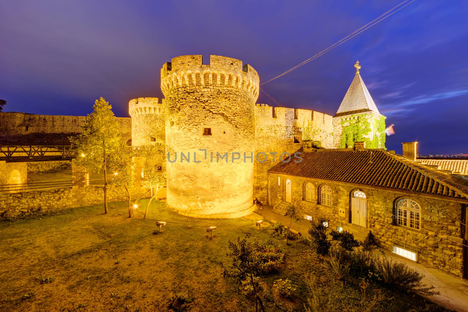 Belgrade fortress and Kalemegdan park at night