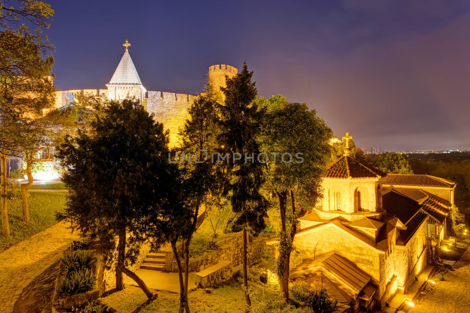 Belgrade fortress and Kalemegdan park at night