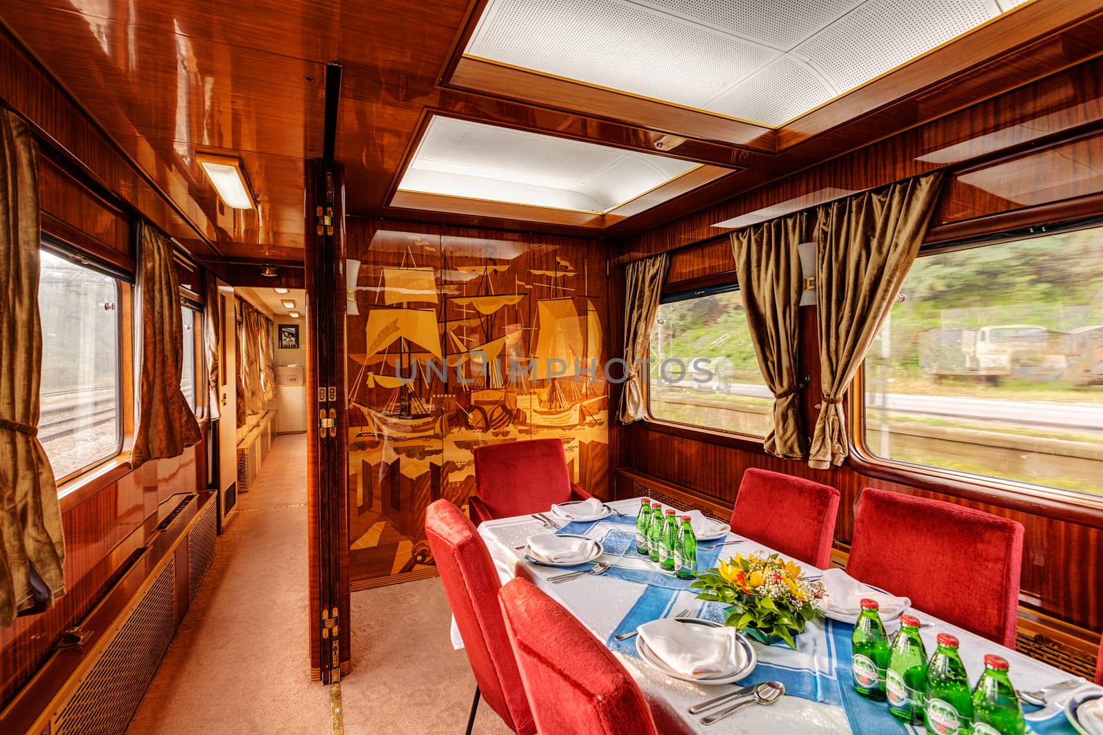 interior of luxury old train carriage