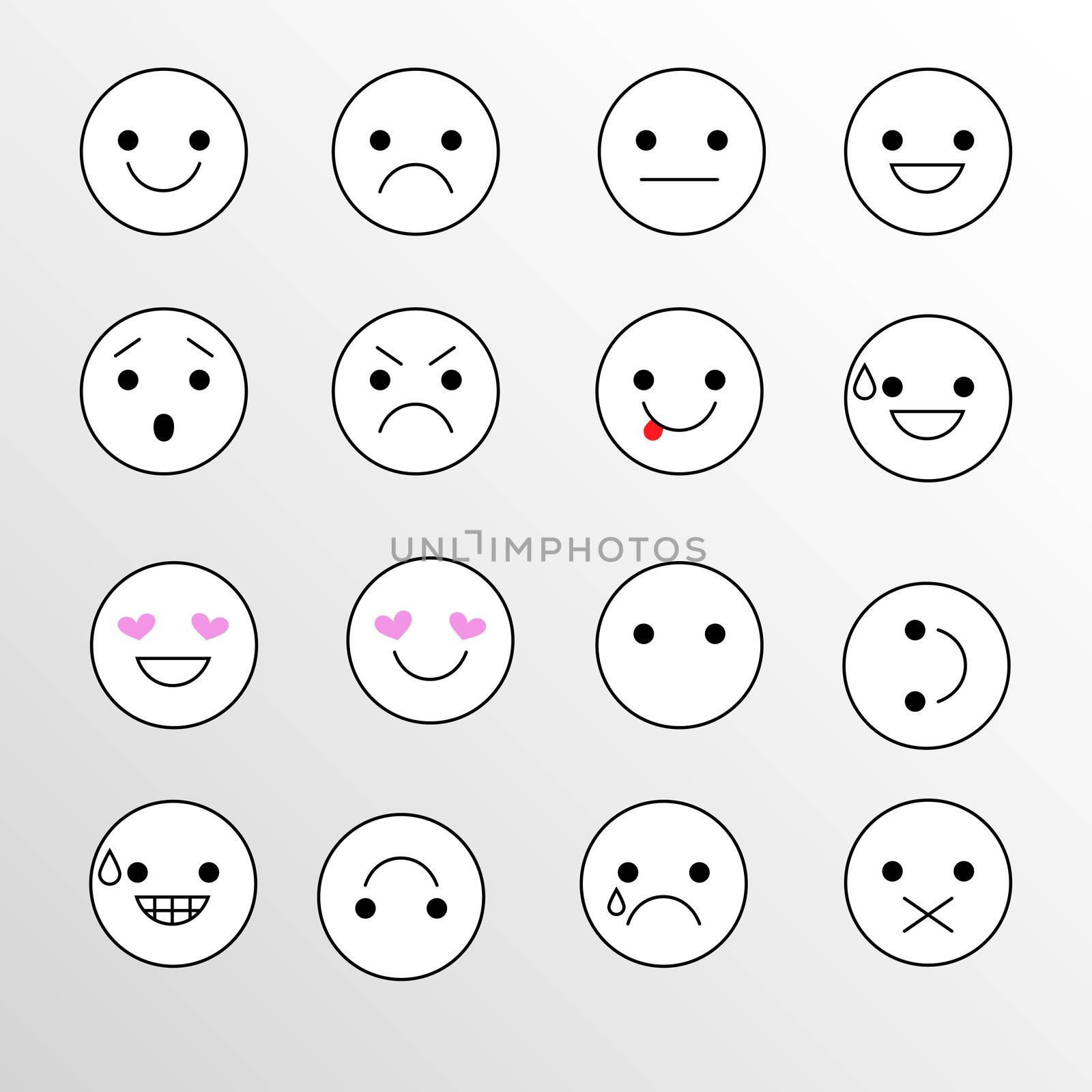 Set emotions icons for applications and chat. Emoticons with different emotions isolated on white background. by Elena_Garder