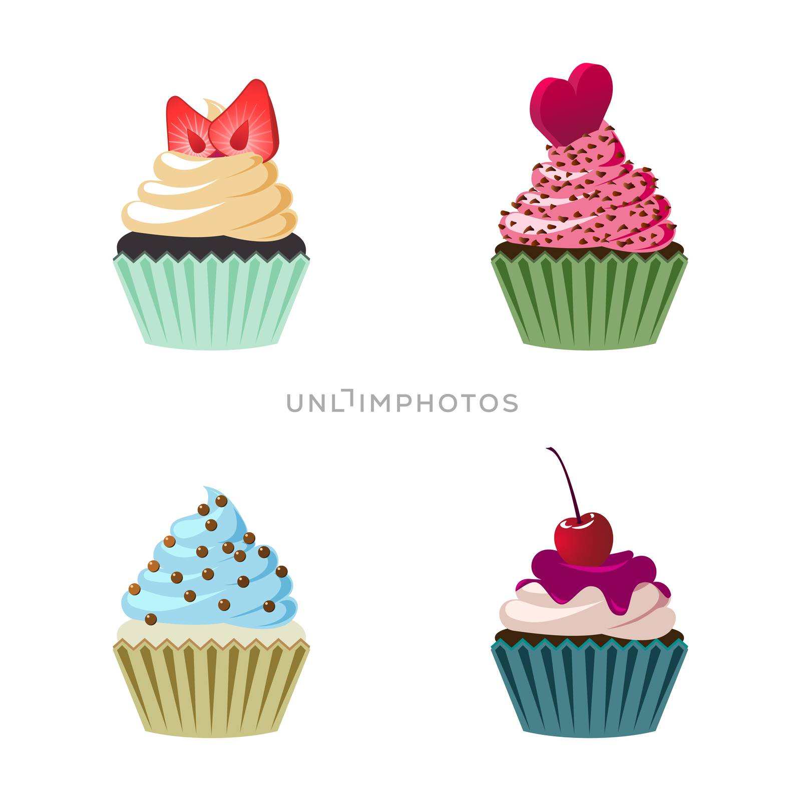 Set of cute cupcakes and muffins. by Elena_Garder