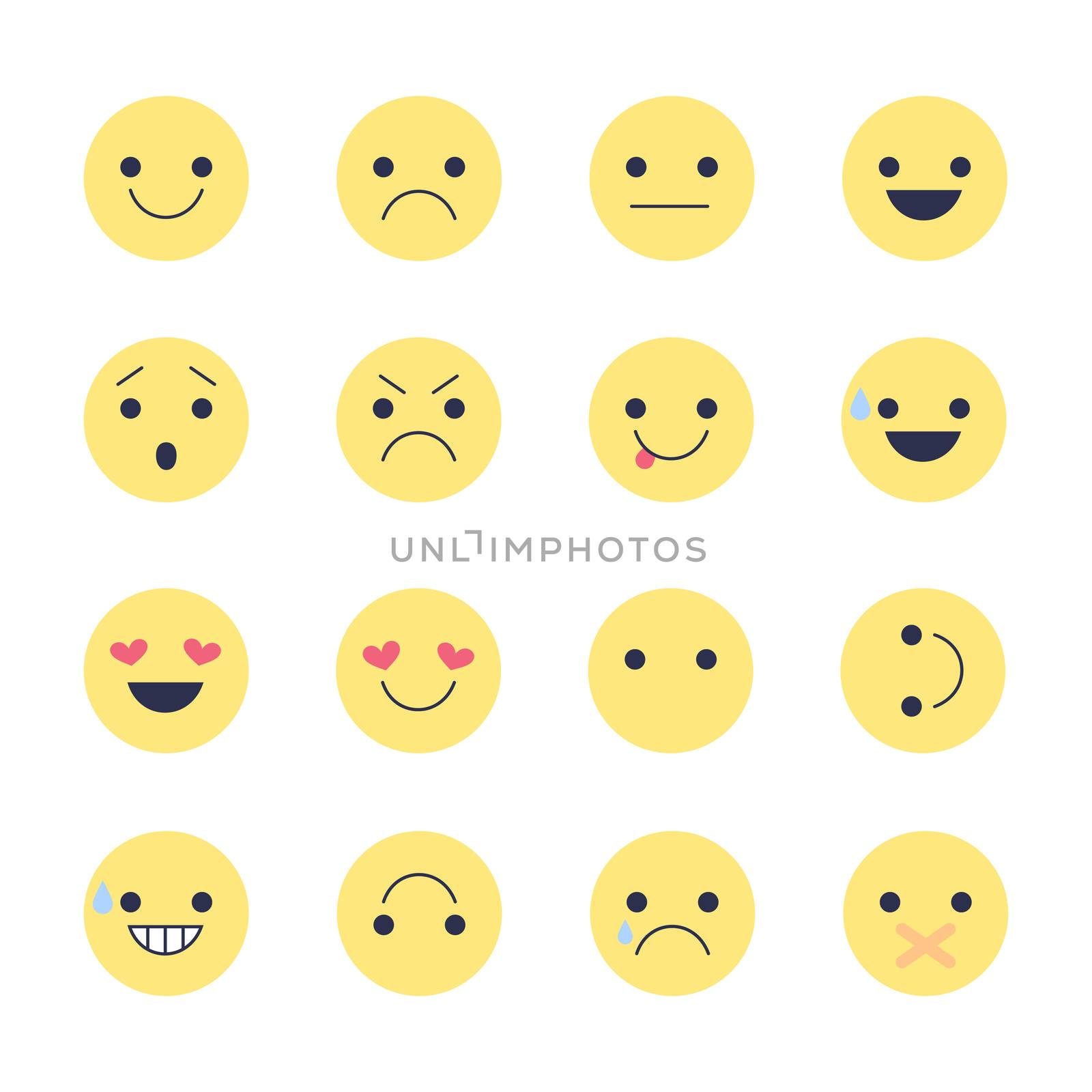 Set emoticons icons for applications and chat. Emoticons with different emotions isolated on white background. Large collection of smiles.