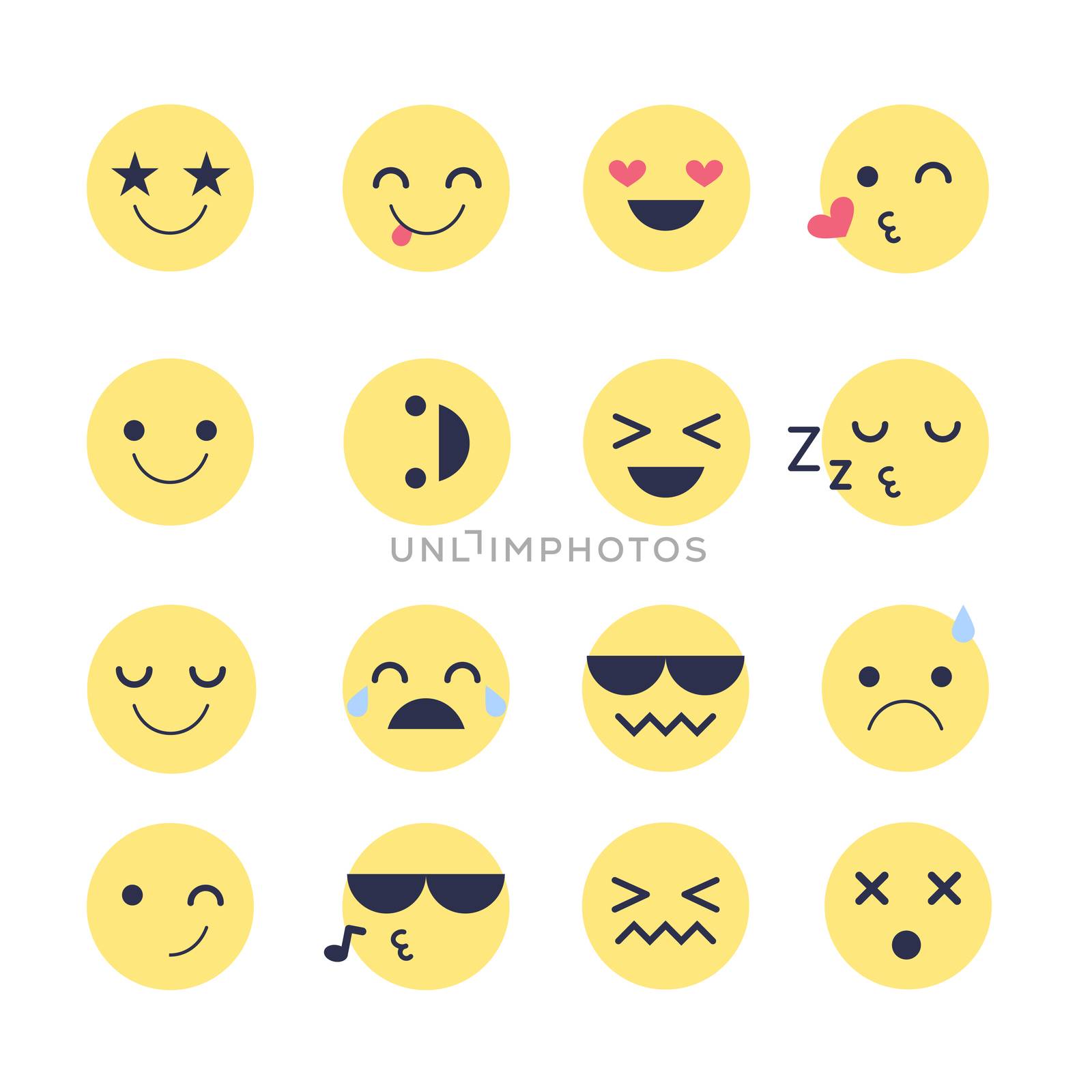 Set emotions icons for applications and chat. Emoticons with different emotions isolated on white background. by Elena_Garder