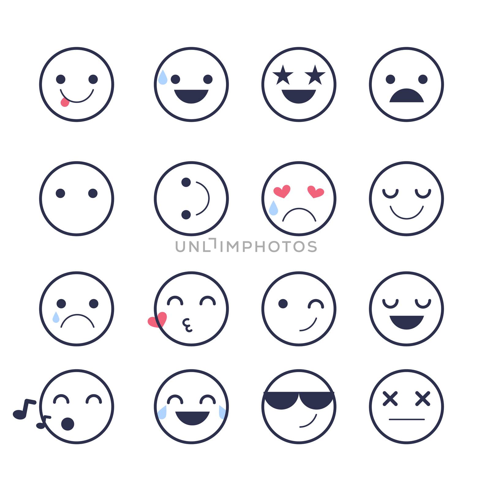 Set emotions icons for applications and chat. Emoticons with different emotions isolated on white background. by Elena_Garder