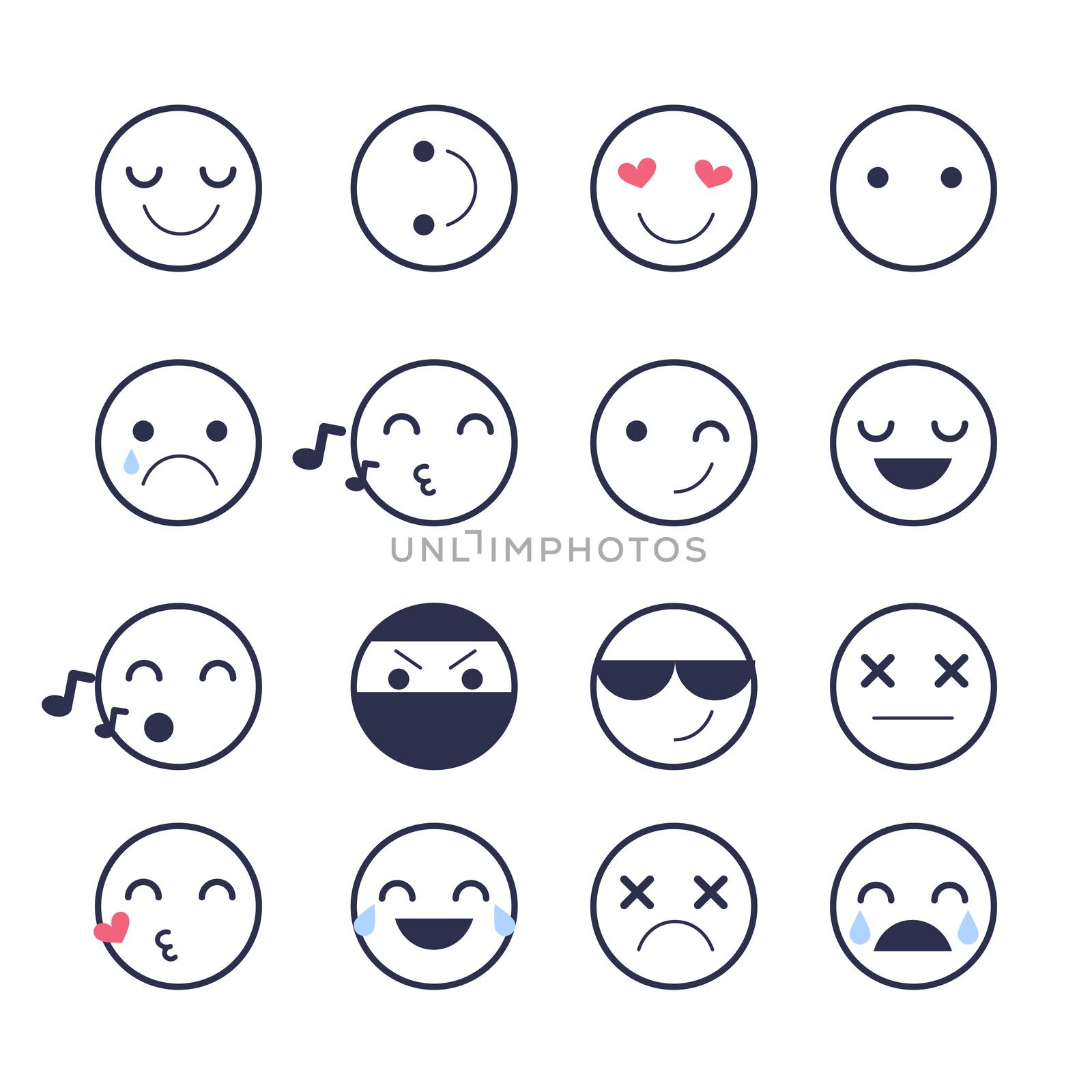 Set emotions icons for applications and chat. Emoticons with different emotions isolated on white background. by Elena_Garder