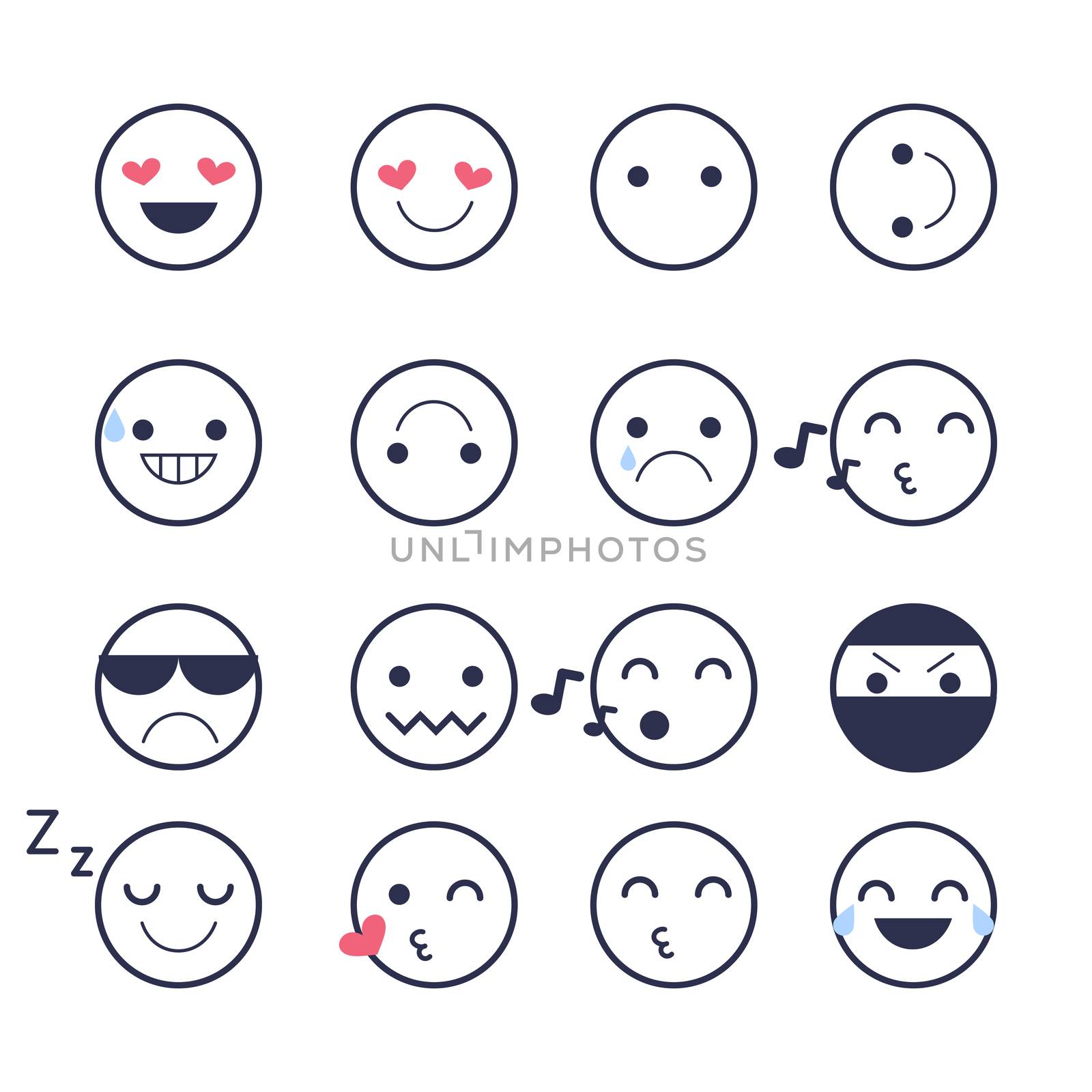 Set emoticons icons for applications and chat. Emoticons with different emotions isolated on white background. Large collection of smiles.