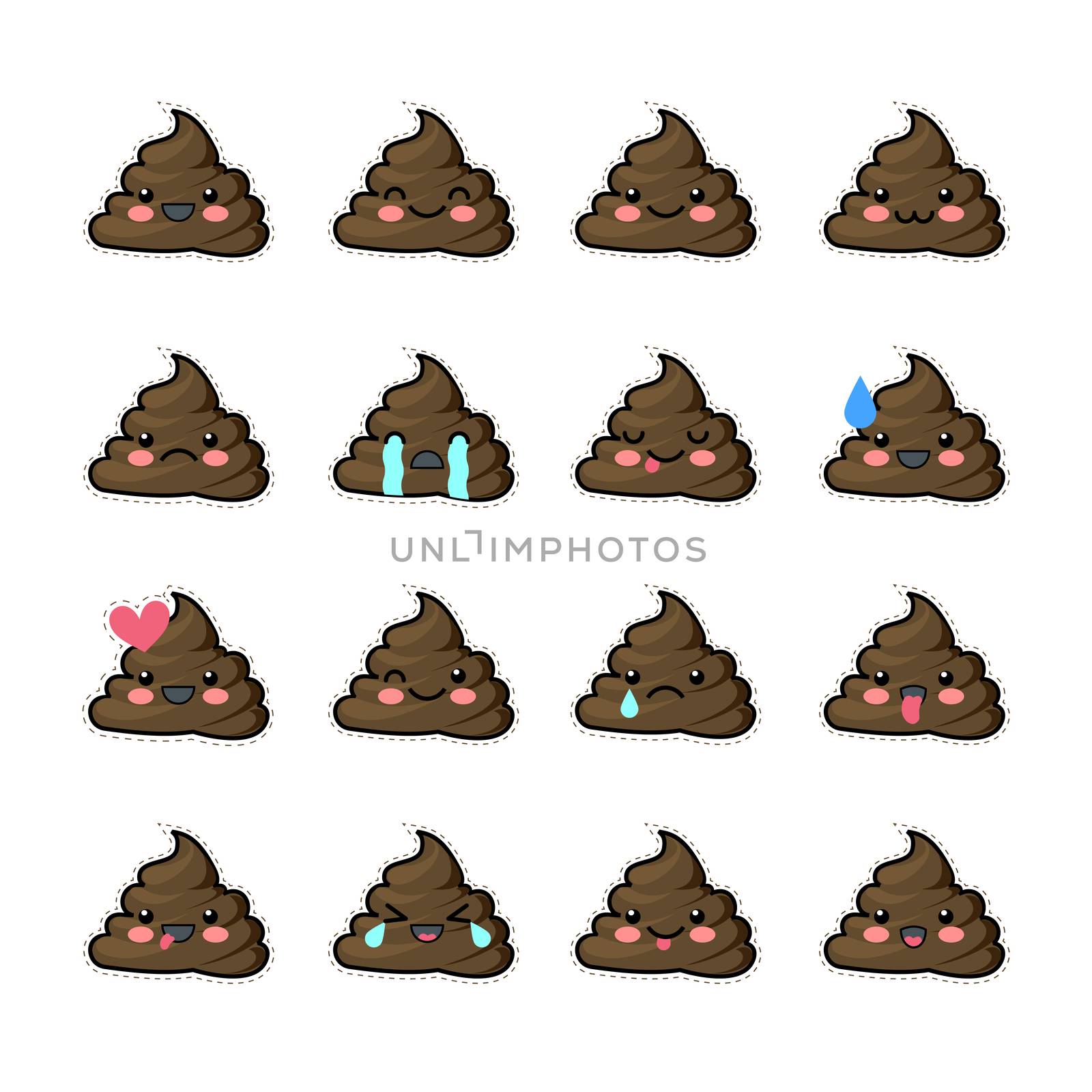 Set of shit icons, smiling faces, symbol, emoji, emoticons, illustration. by Elena_Garder