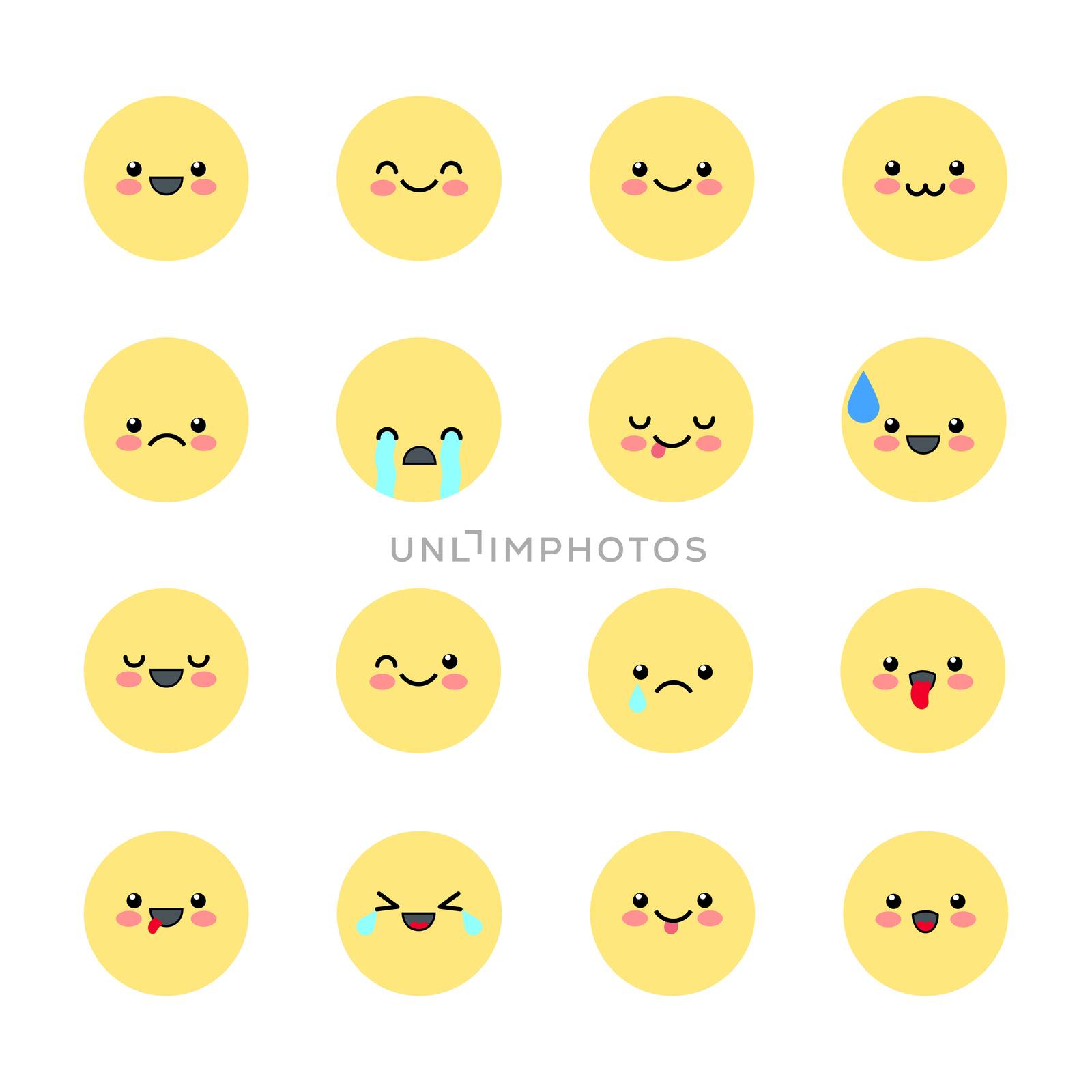 Set emoticons icons for applications and chat. Emoticons with different emotions isolated on white background. illustration in kawaii style. by Elena_Garder