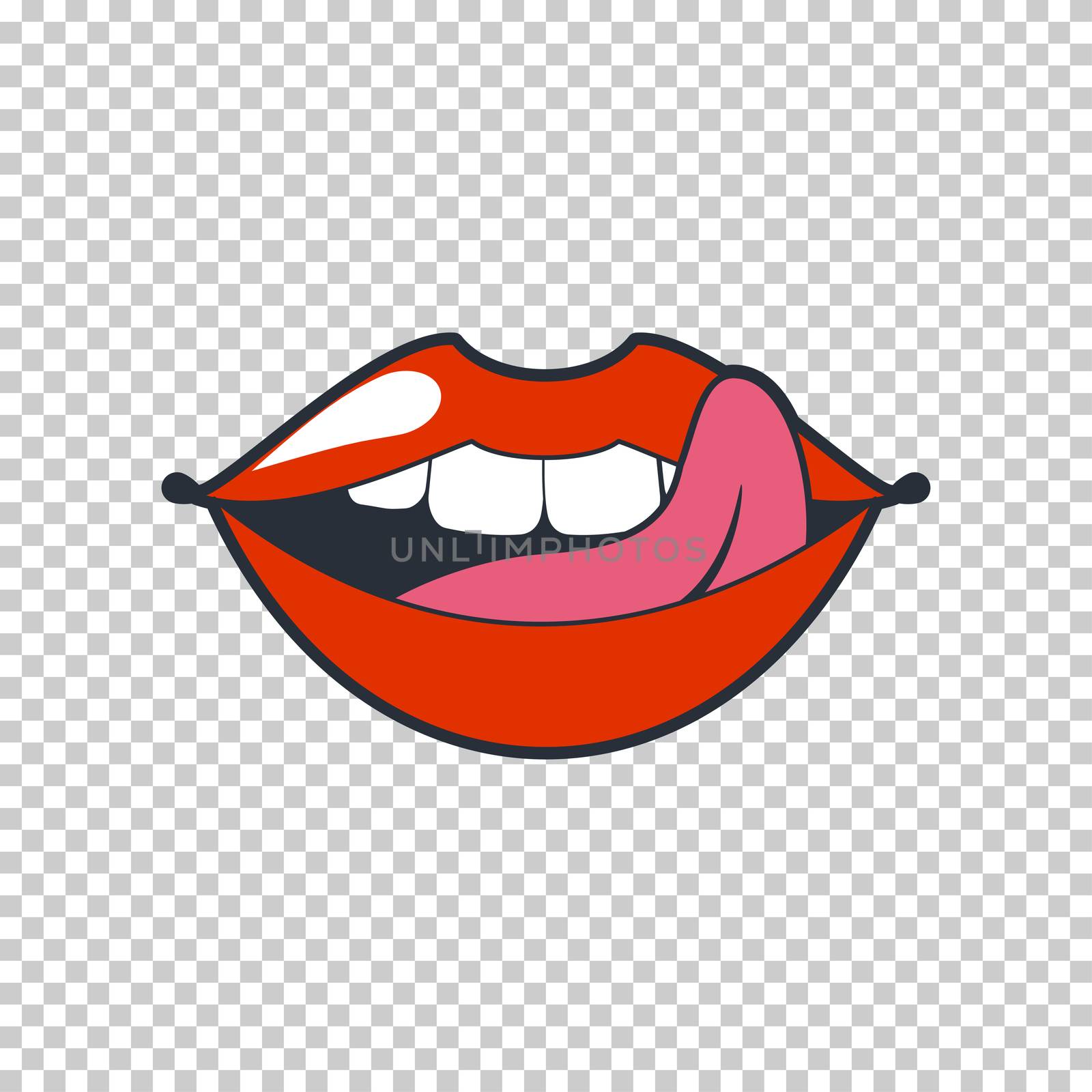 Quirky lips. patch, sticker isolated on a transparent background. Cool sexy pink lips. Selphie cartoon Sign for print, in comics, Fashion, pop art, retro style 80-s 90s by Elena_Garder