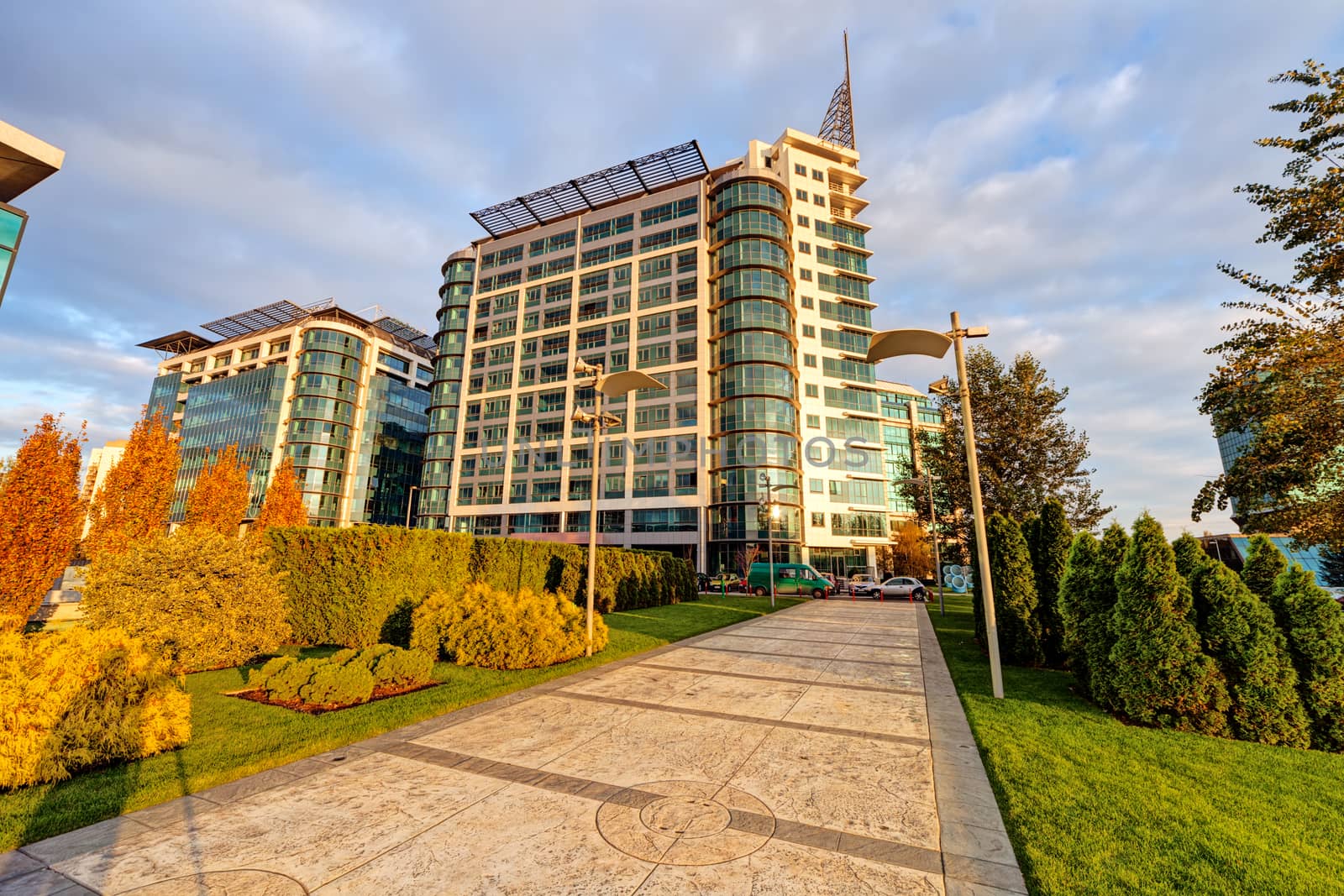 Modern building exterior with glass and metallic facade