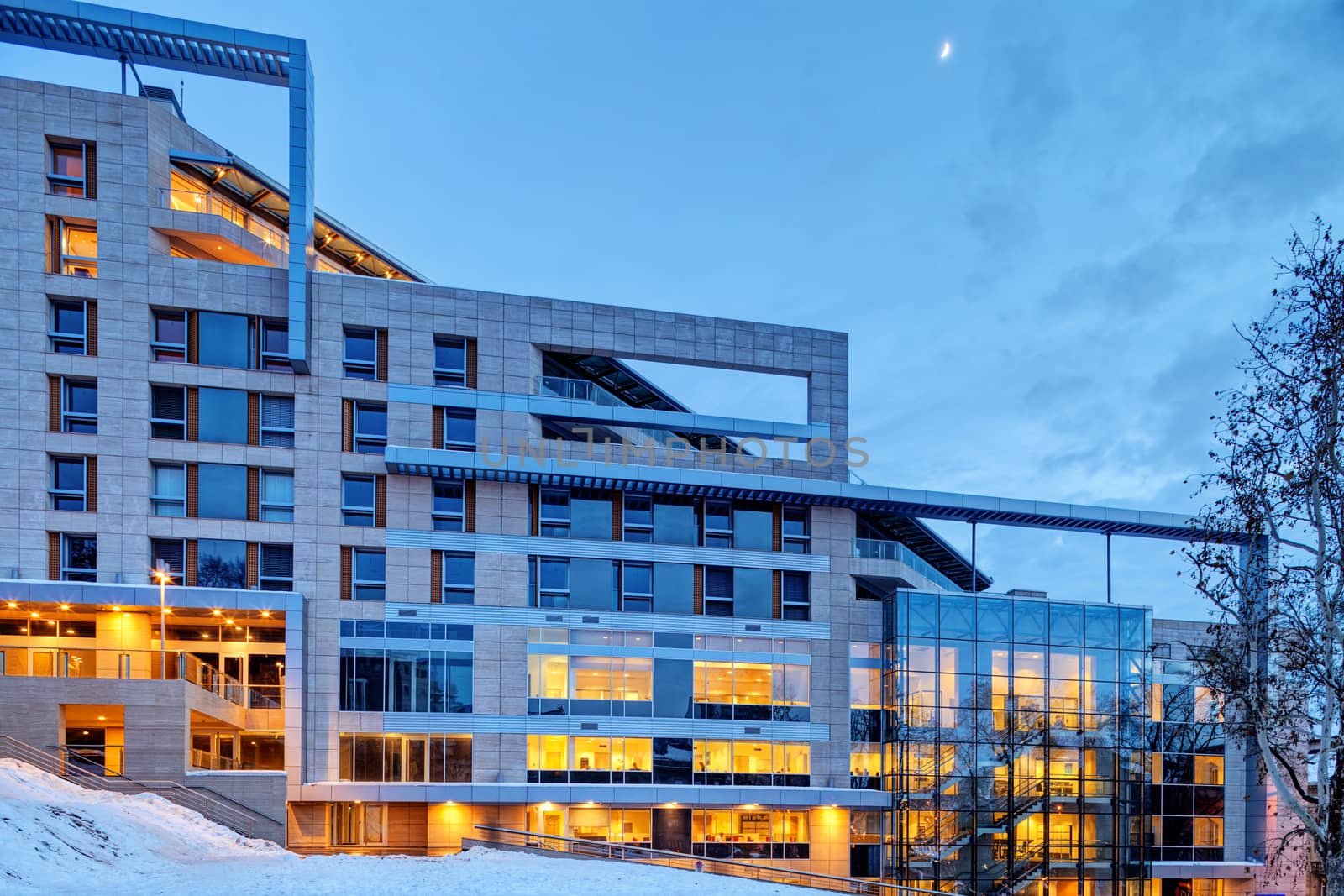 Modern building exterior with glass and metallic facade