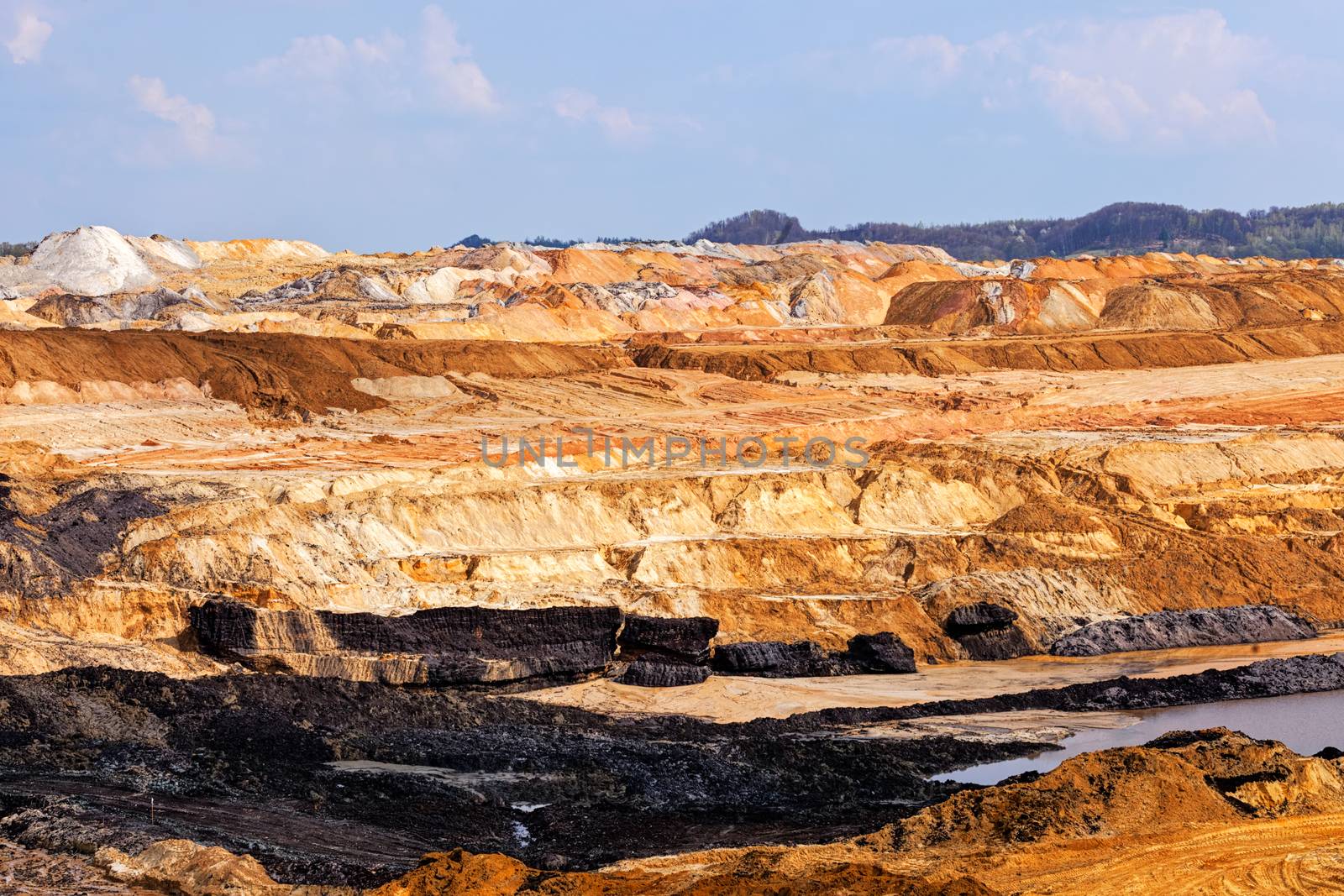 open coal mining pit with heavy machinery