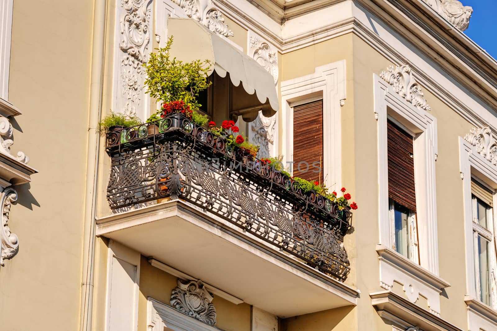 stone facade on classical building with ornaments and sculptures