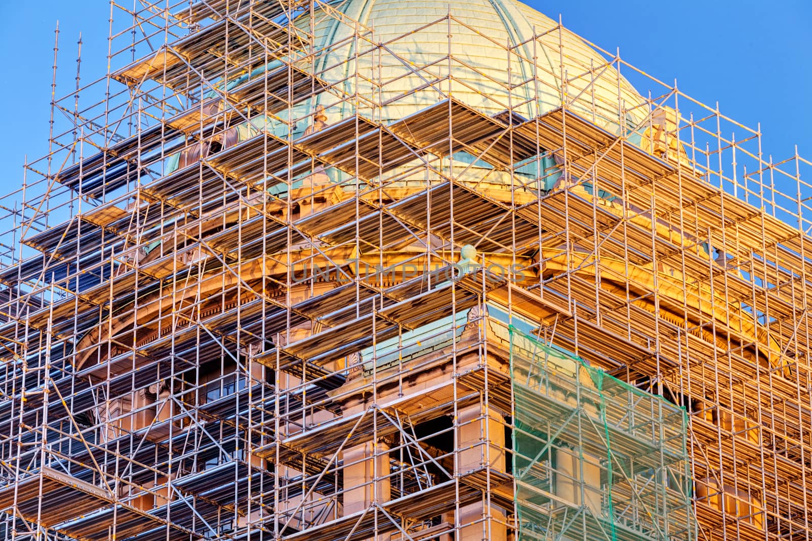 building construction with scaffolding