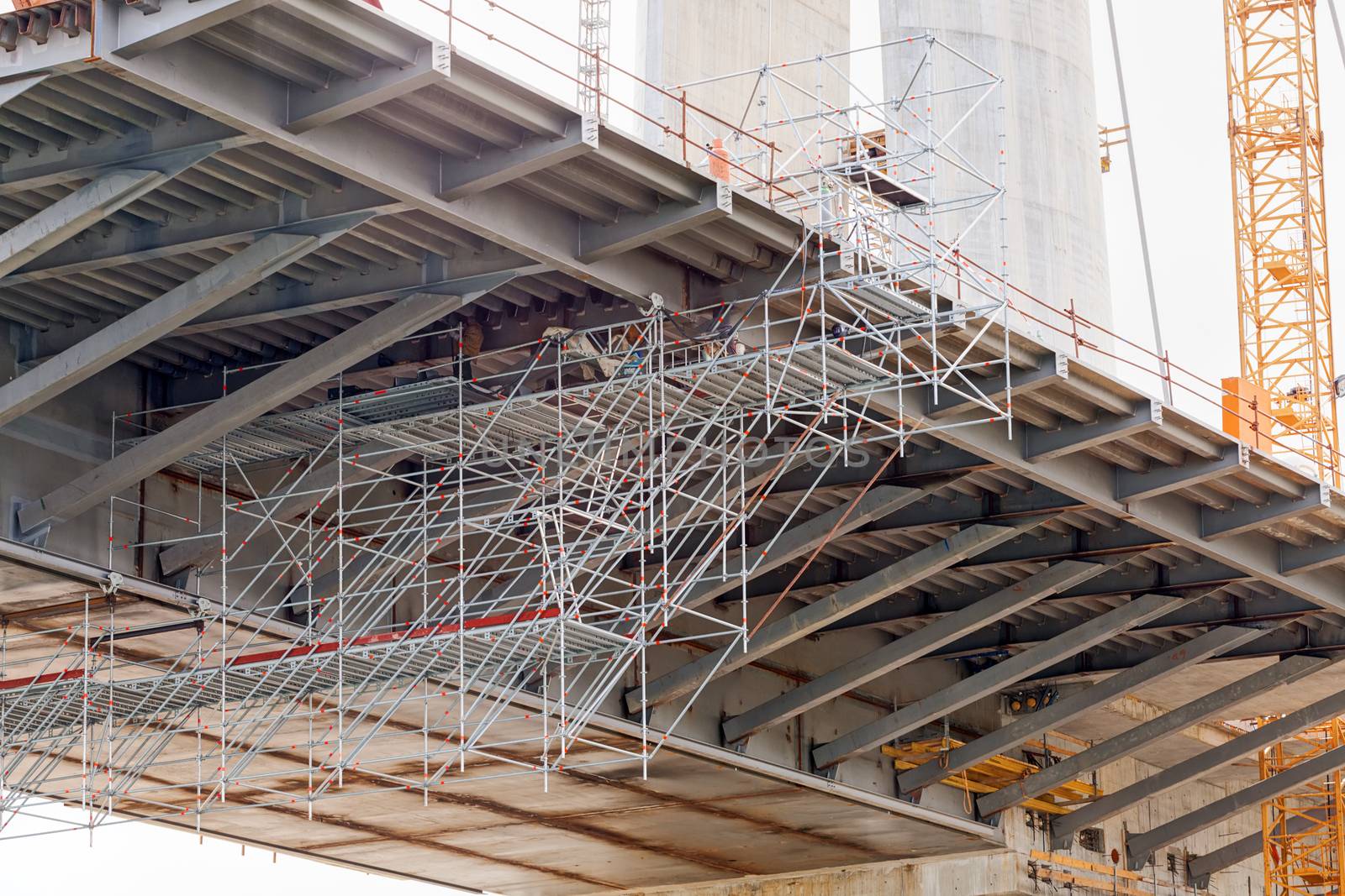 steel bridge construction with scaffolding