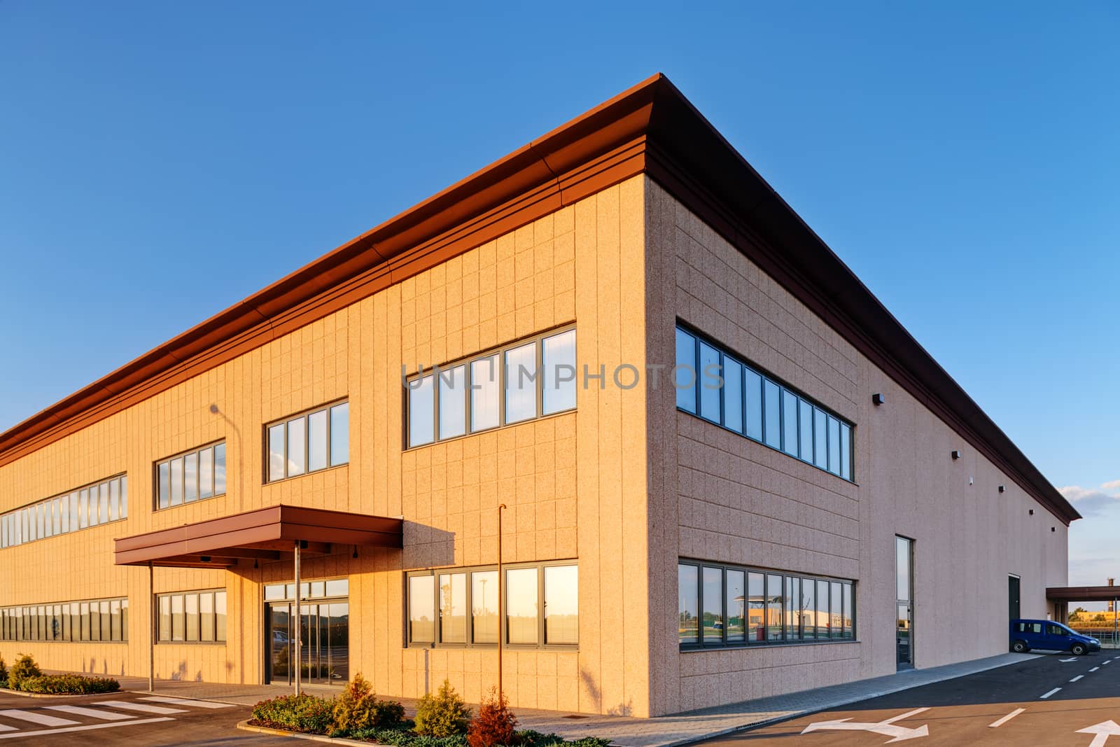 Exterior of industrial building on a sunny day