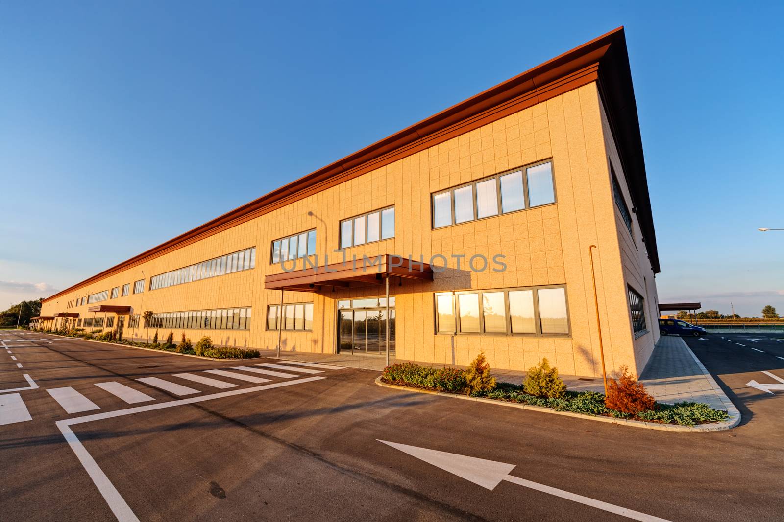 Exterior of industrial building on a sunny day