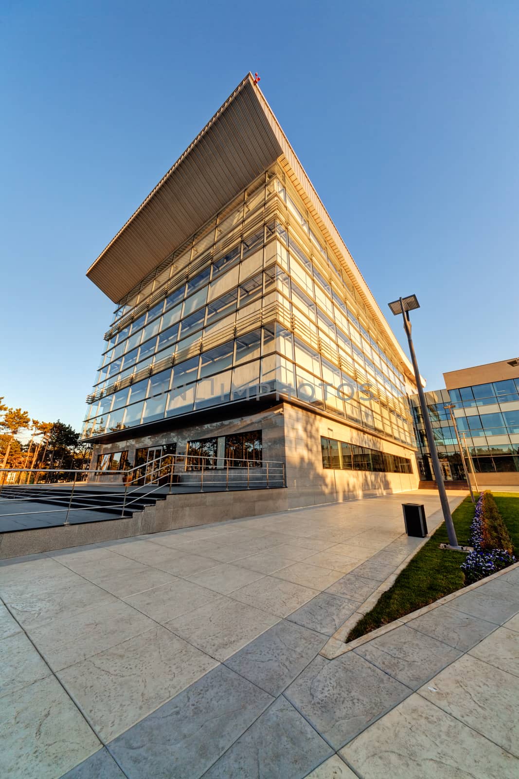 Modern building exterior with glass and metallic facade