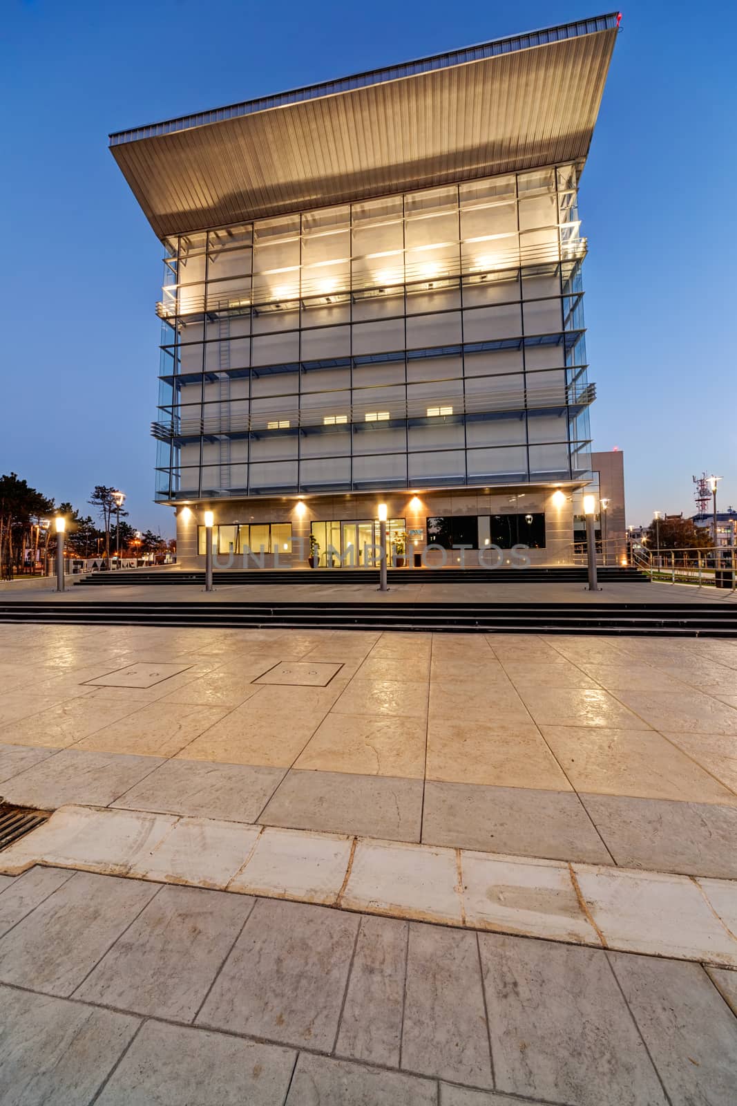 Modern building exterior with glass and metallic facade