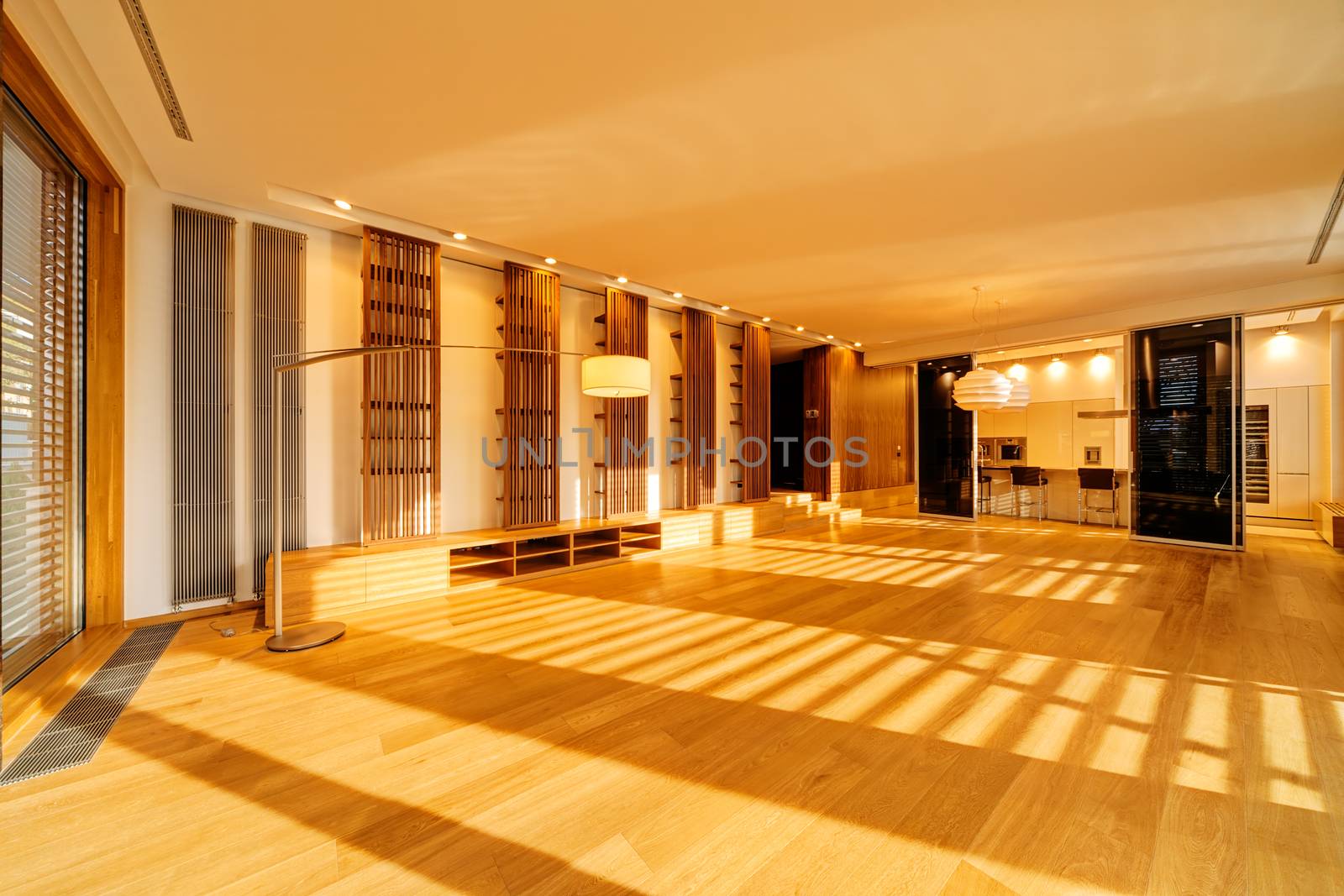 Interior of modern apartment with empty living room