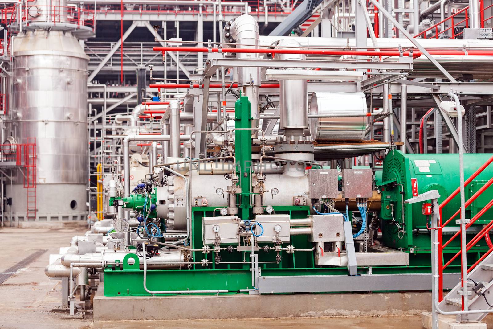 detail of oil pipeline with valves in large oil refinery