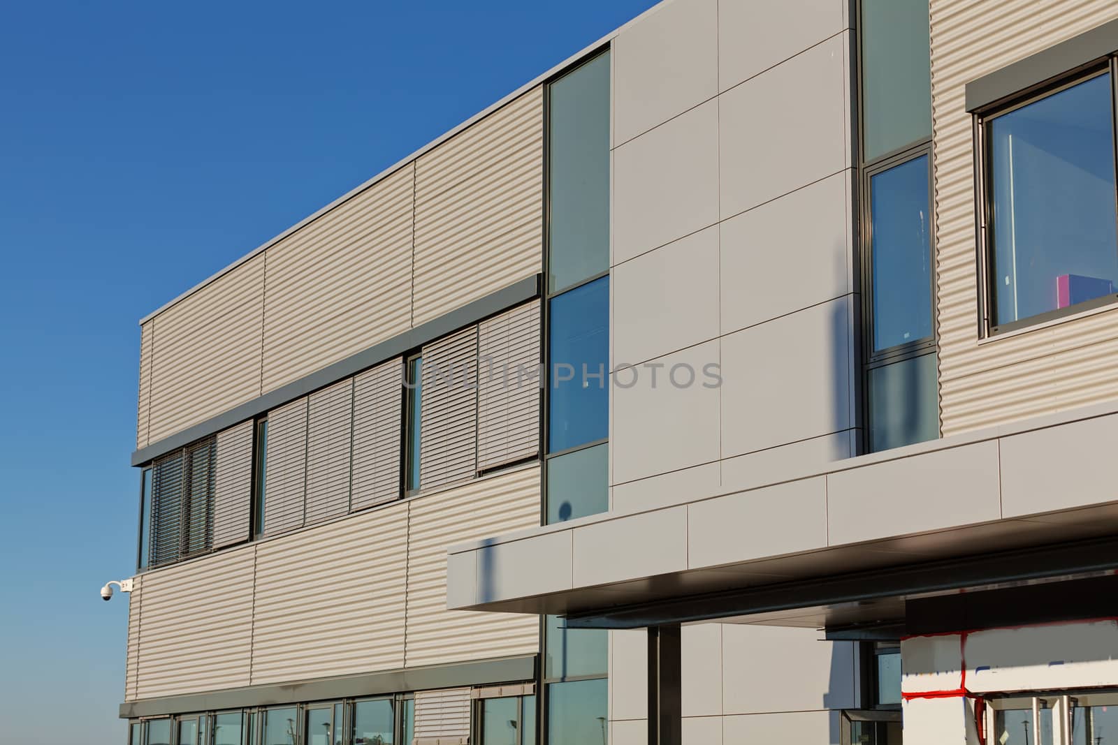 details of aluminum facade and aluminum panels on industrial building