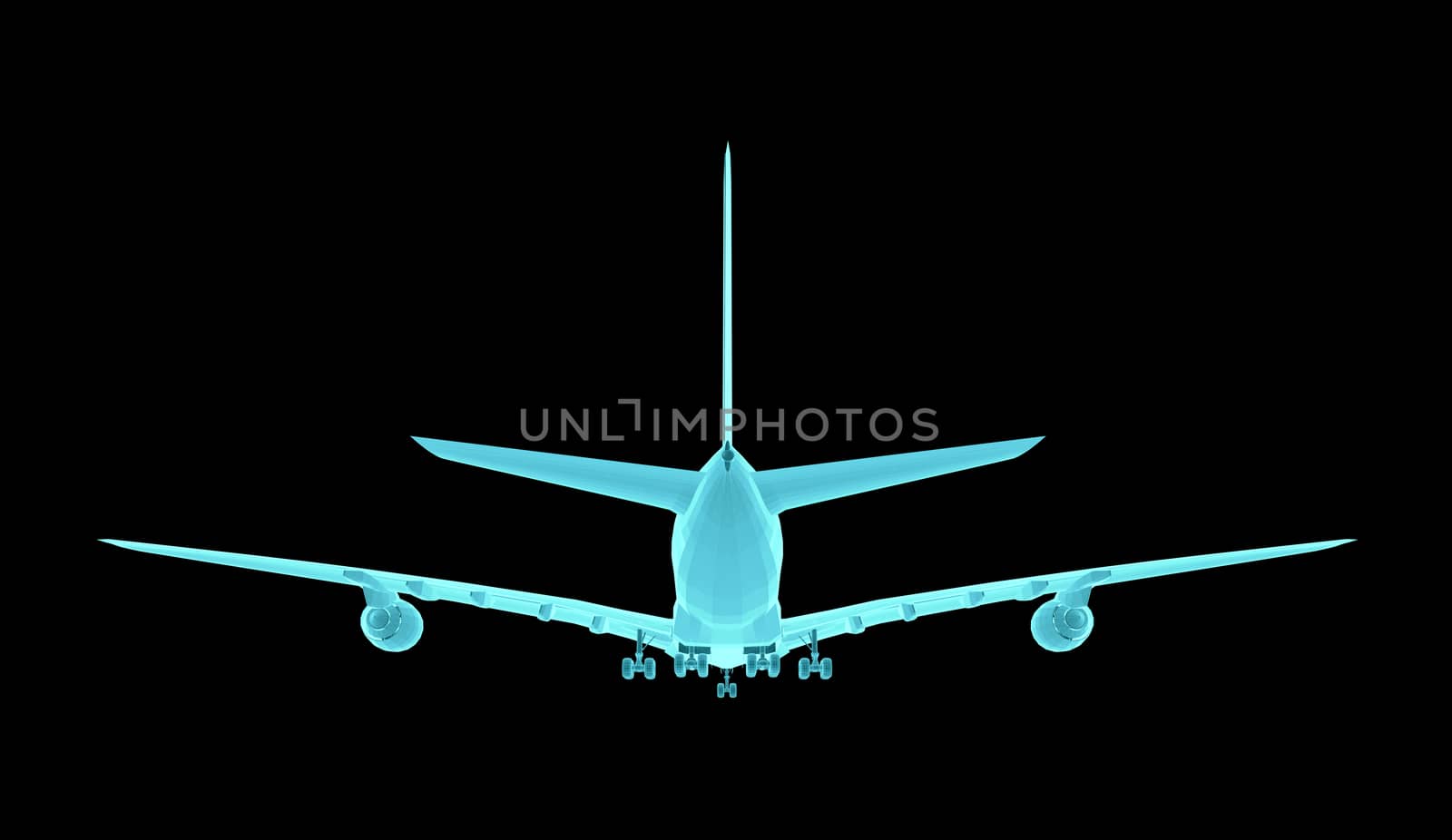 Airplane. Xray image isolated on black. 3d illustration