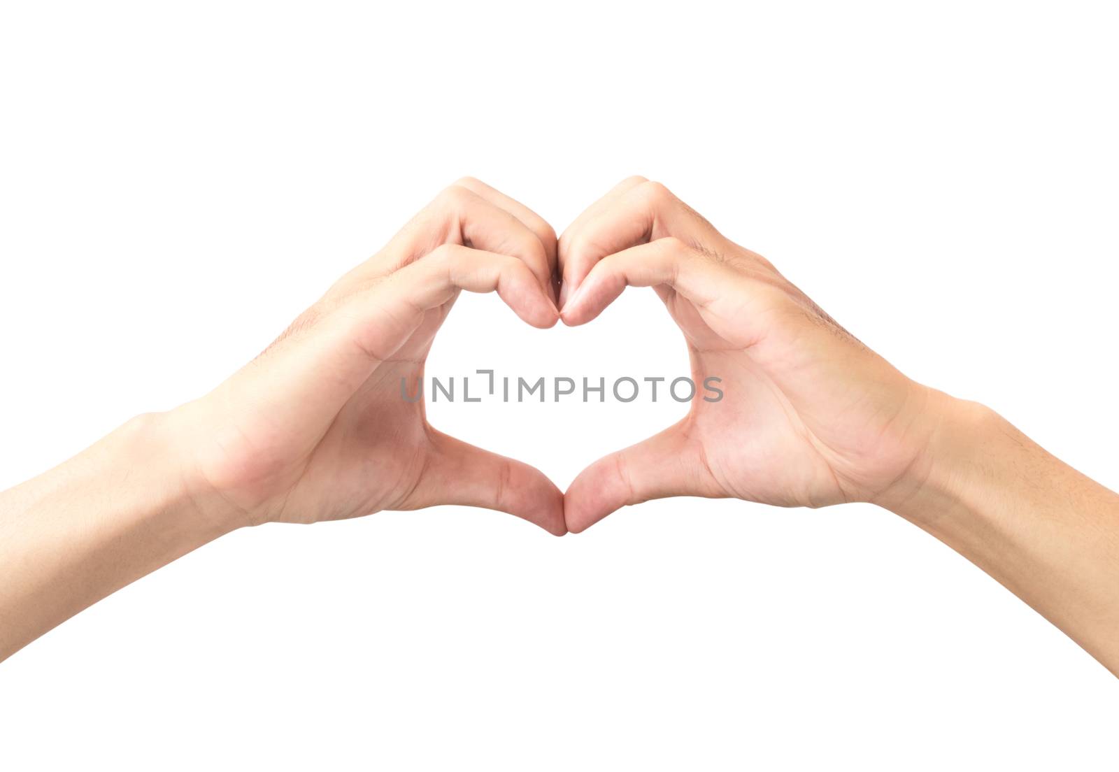 Man hand making heart shape isolated on white background