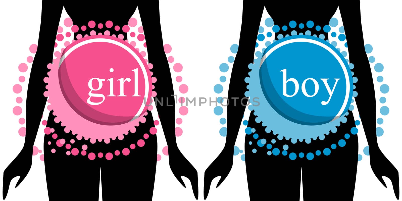 Set of two silhouettes of pregnant women. Boy and girl. 