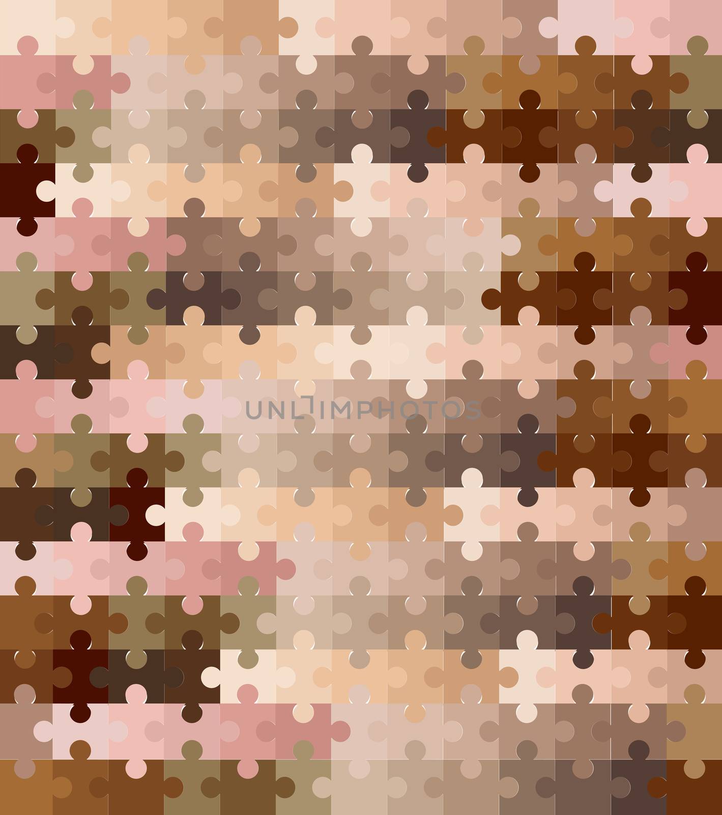 A multi coloured skin tone jigsaw over a white background