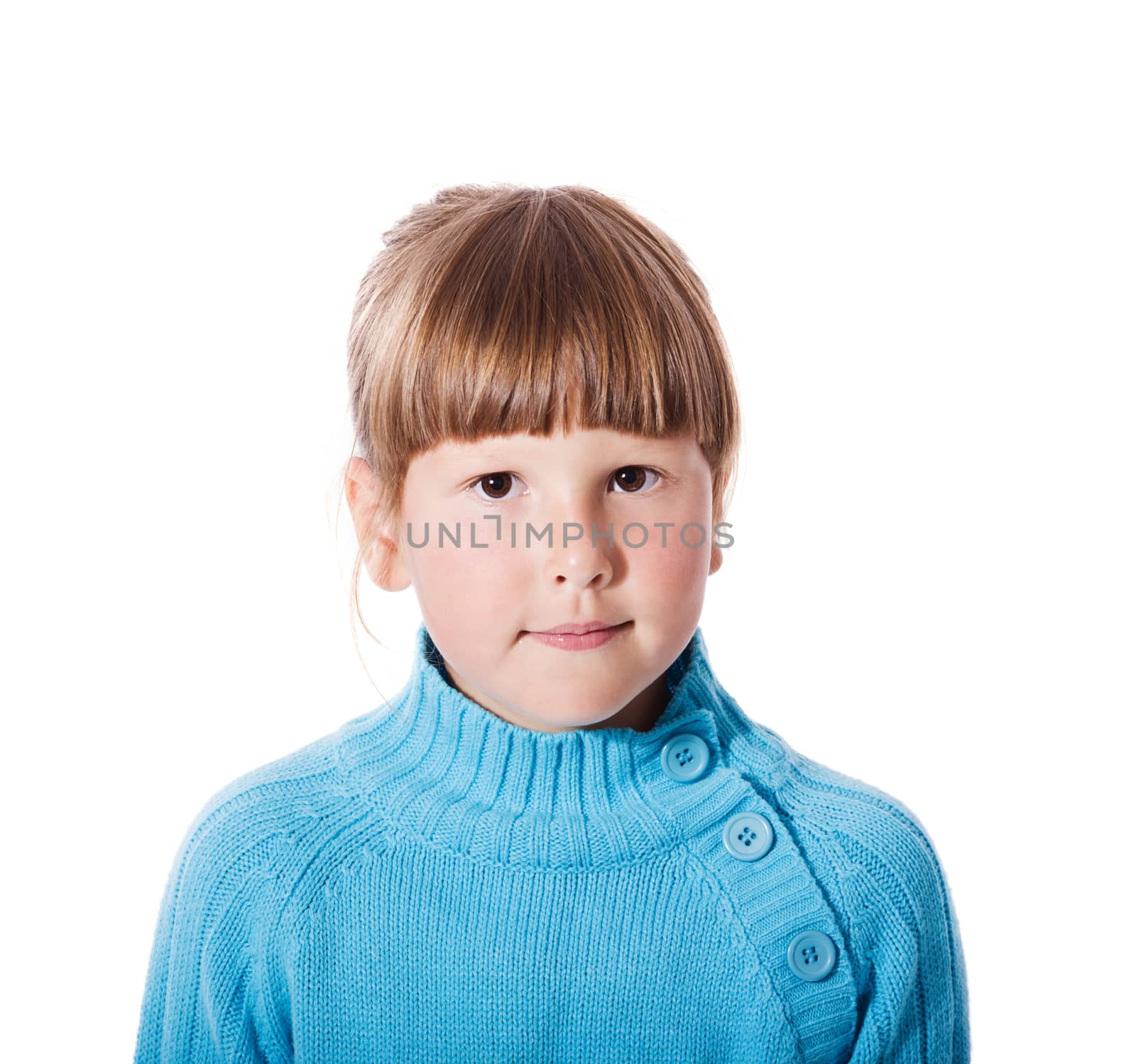 Happy smiling six years girl portrait isolated