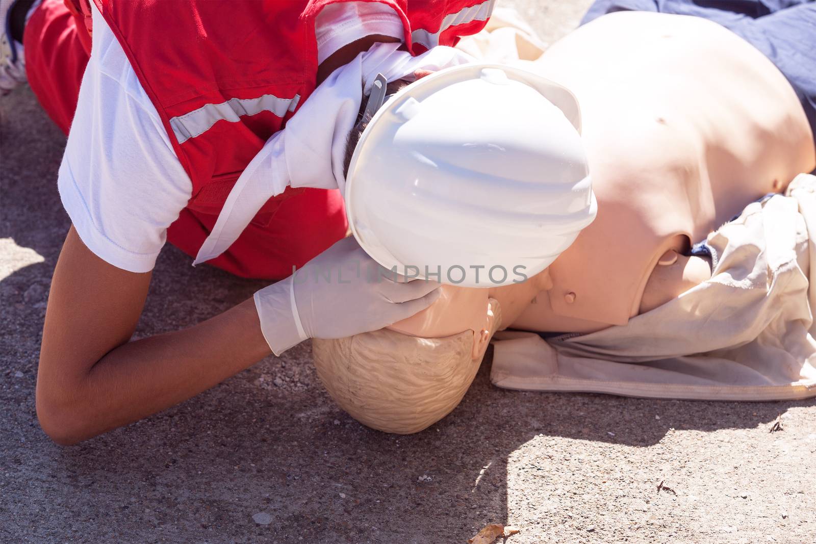 First aid training detail. Cardiopulmonary resuscitation - CPR.