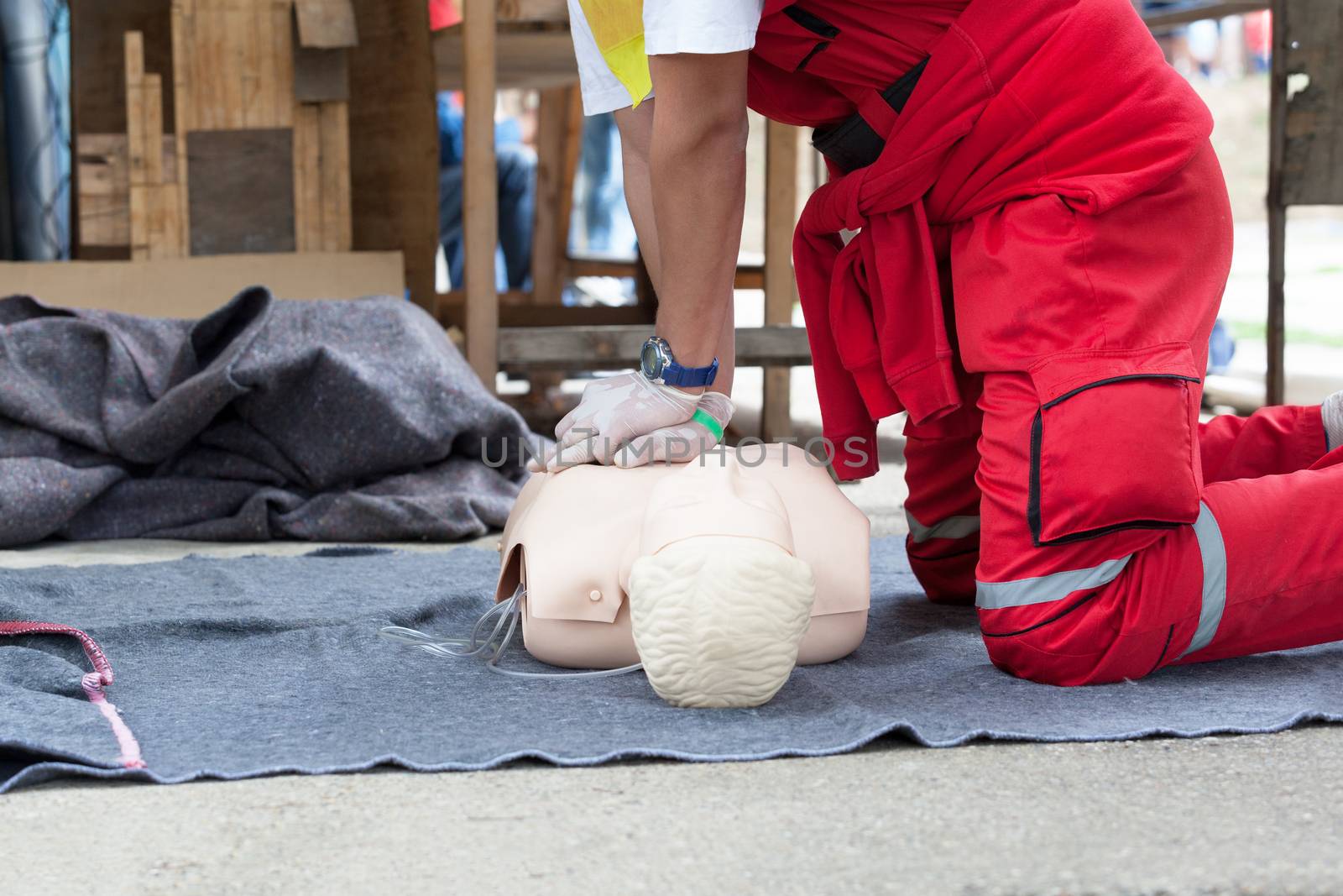 First aid training detail. Cardiopulmonary resuscitation - CPR.