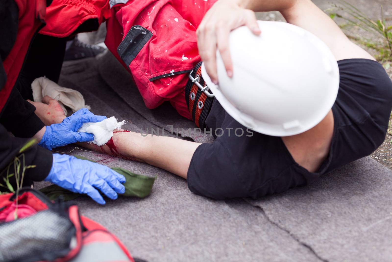 Work accident. First aid. by wellphoto