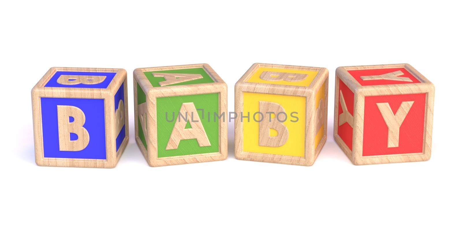 Word BABY made of wooden blocks toy horizontal 3D by djmilic