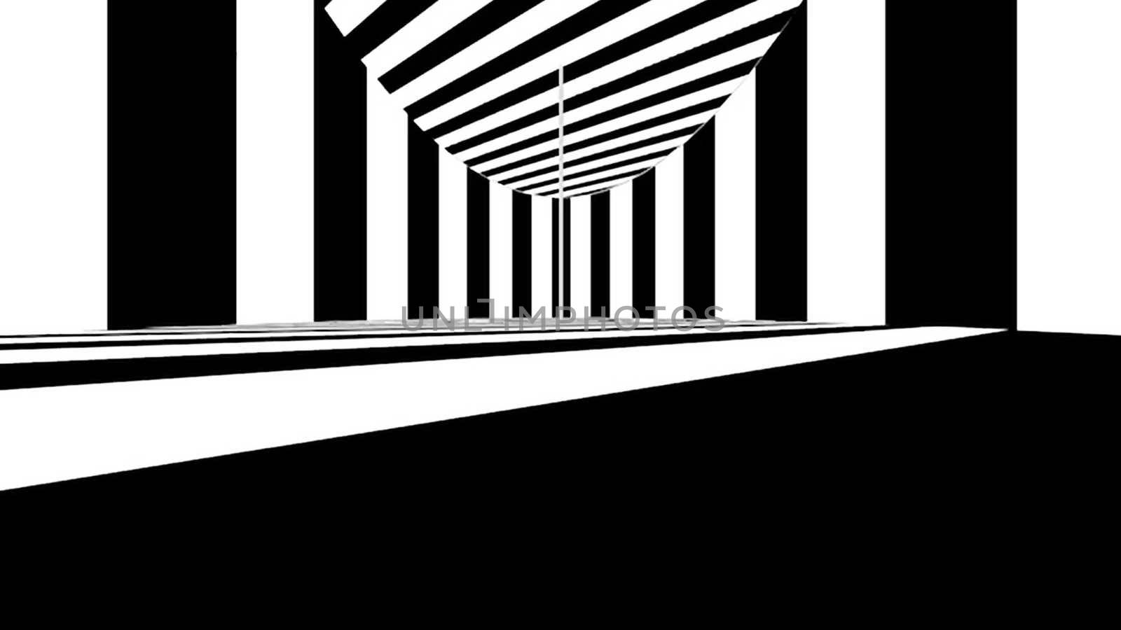 Abstract optical art. Black and white lines. 3d rendering