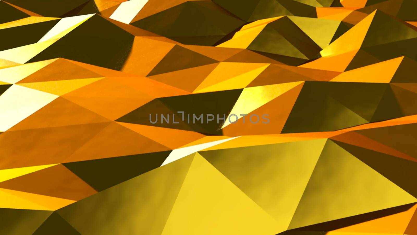 Abstract gold triangular crystalline background animation. 3d rendering