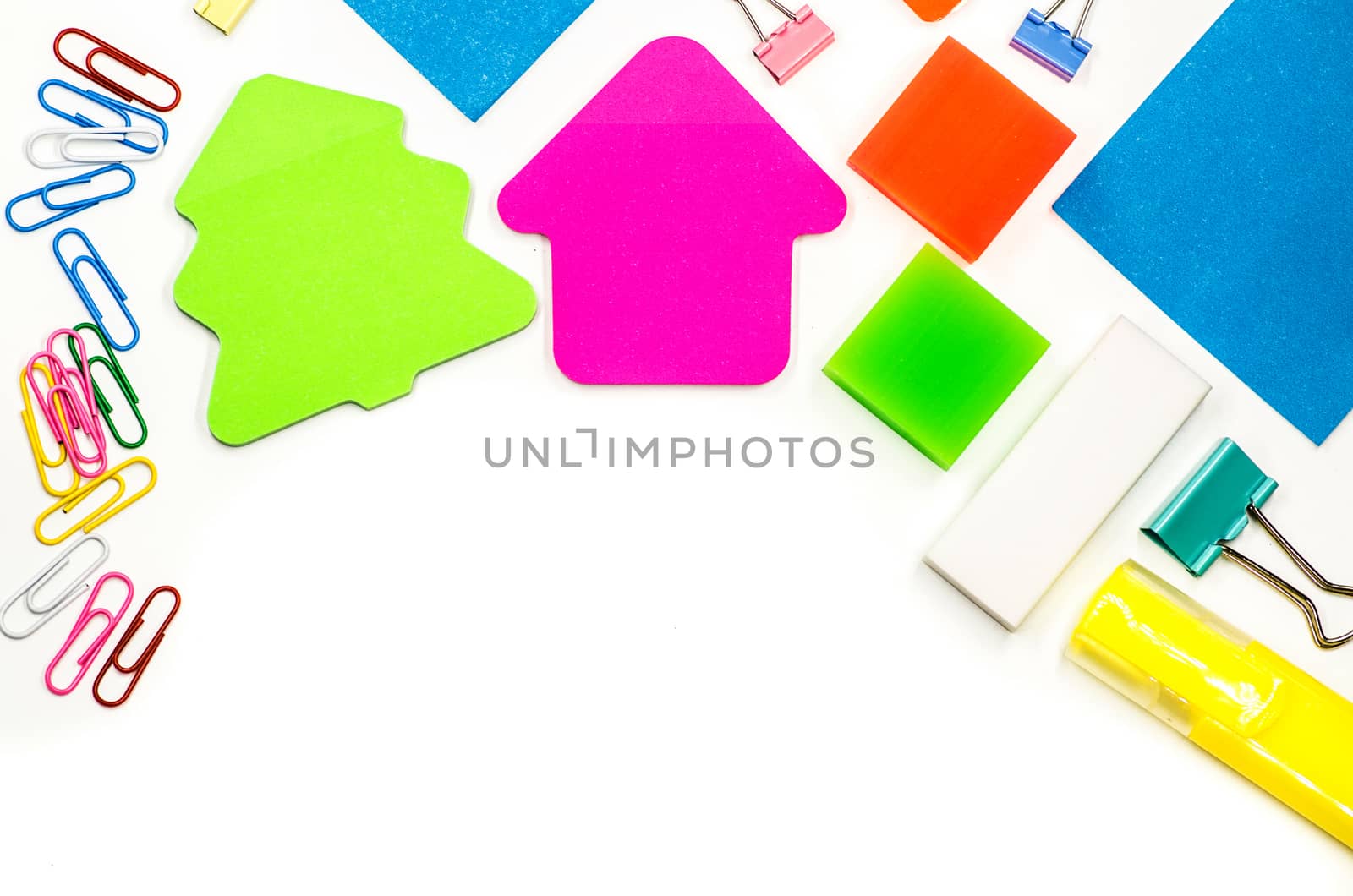 back to school. various stationary on white background