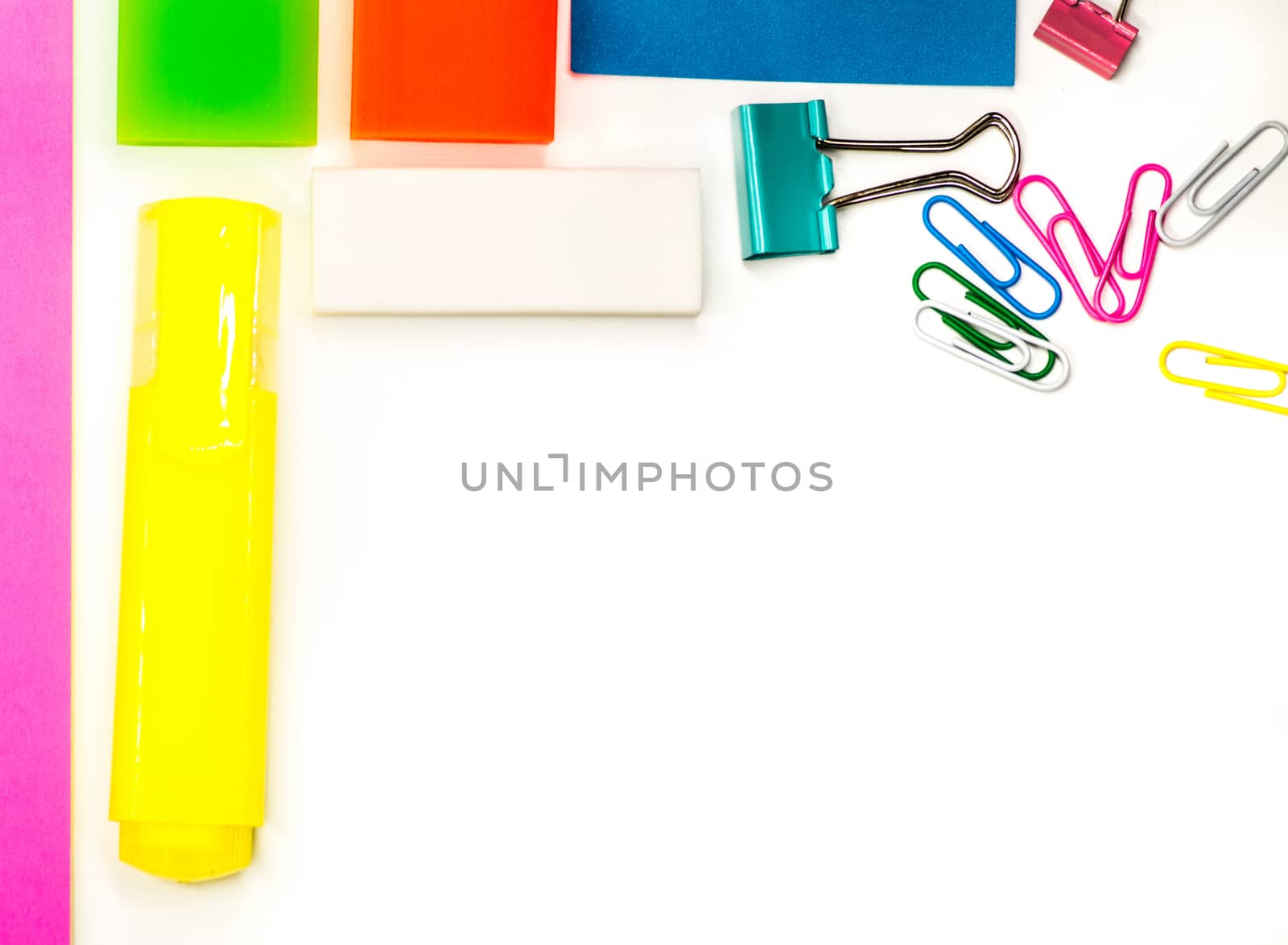 back to school. various stationary on white background