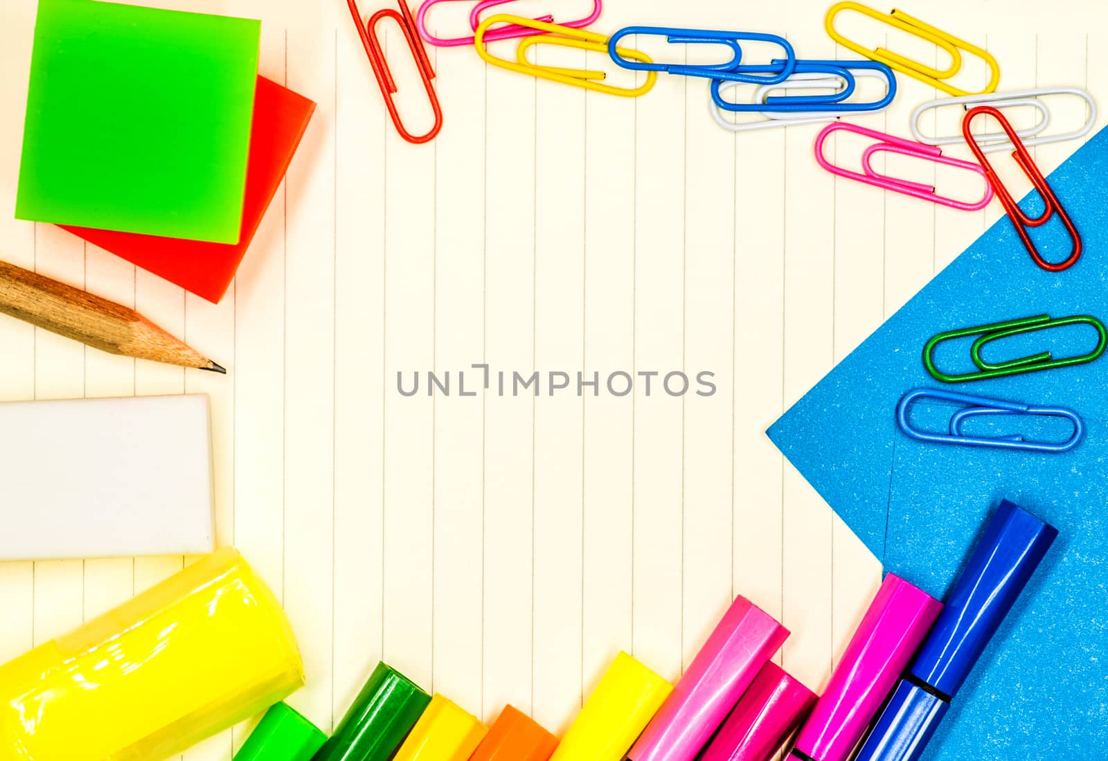 back to school concept. various stationary on white by Desperada