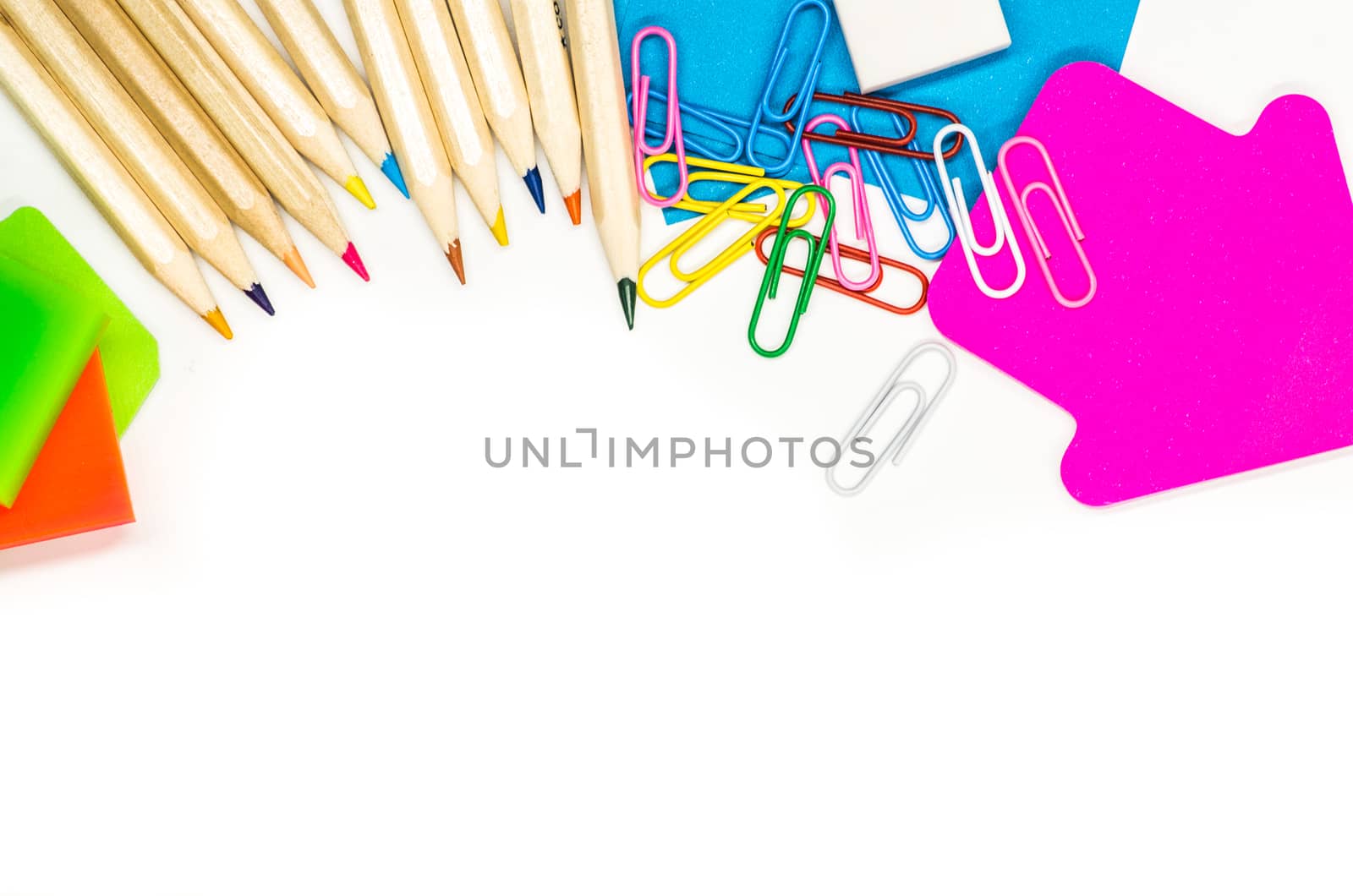 back to school concept. various stationary on white background